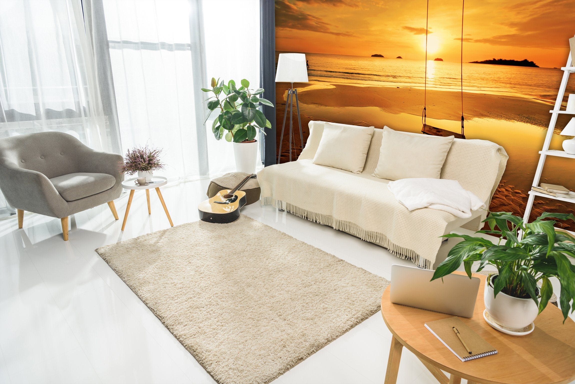 PVC Fototapete Tropical Colorful Sunset - ECO Wandbild Selbstklebende Tapete - 3D Vinyl Wandsticker XXL  SW296