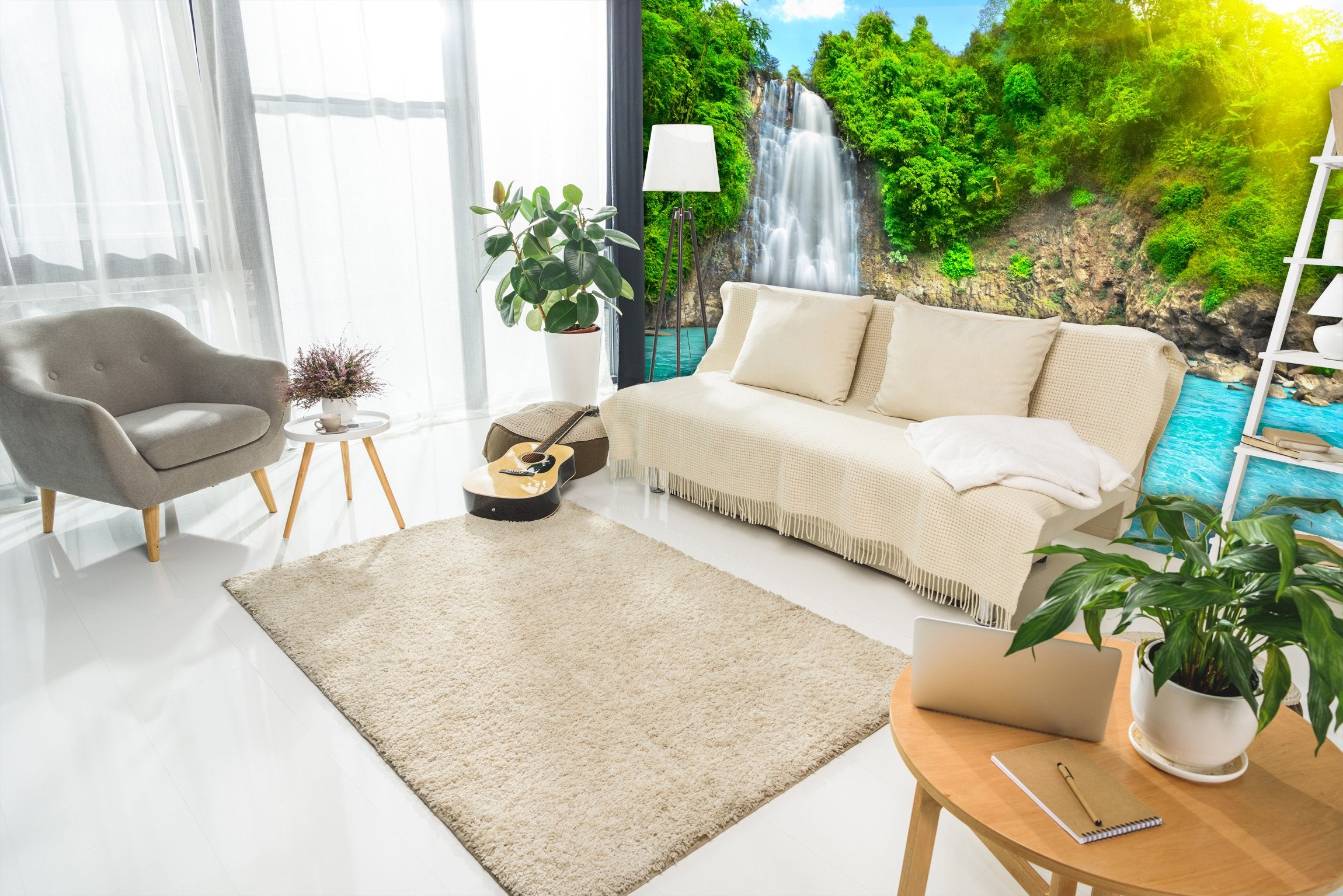 PVC Fototapete Waterfall in deep - ECO Wandbild Selbstklebende Tapete - 3D Vinyl Wandsticker XXL  SW009