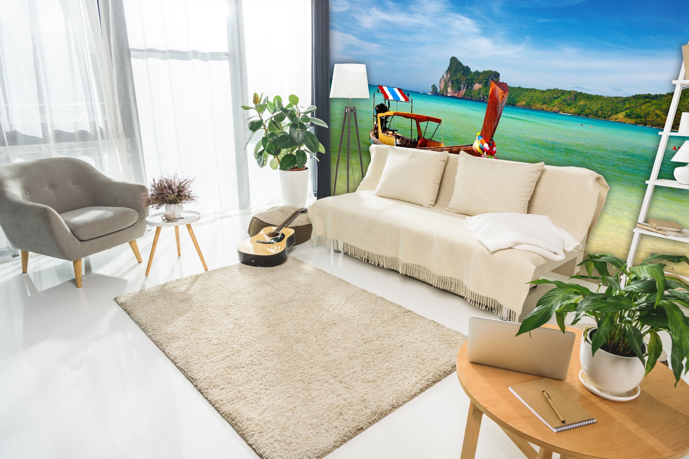 PVC Fototapete Tropical Beach Thailand - ECO Wandbild Selbstklebende Tapete - 3D Vinyl Wandsticker XXL  SW314