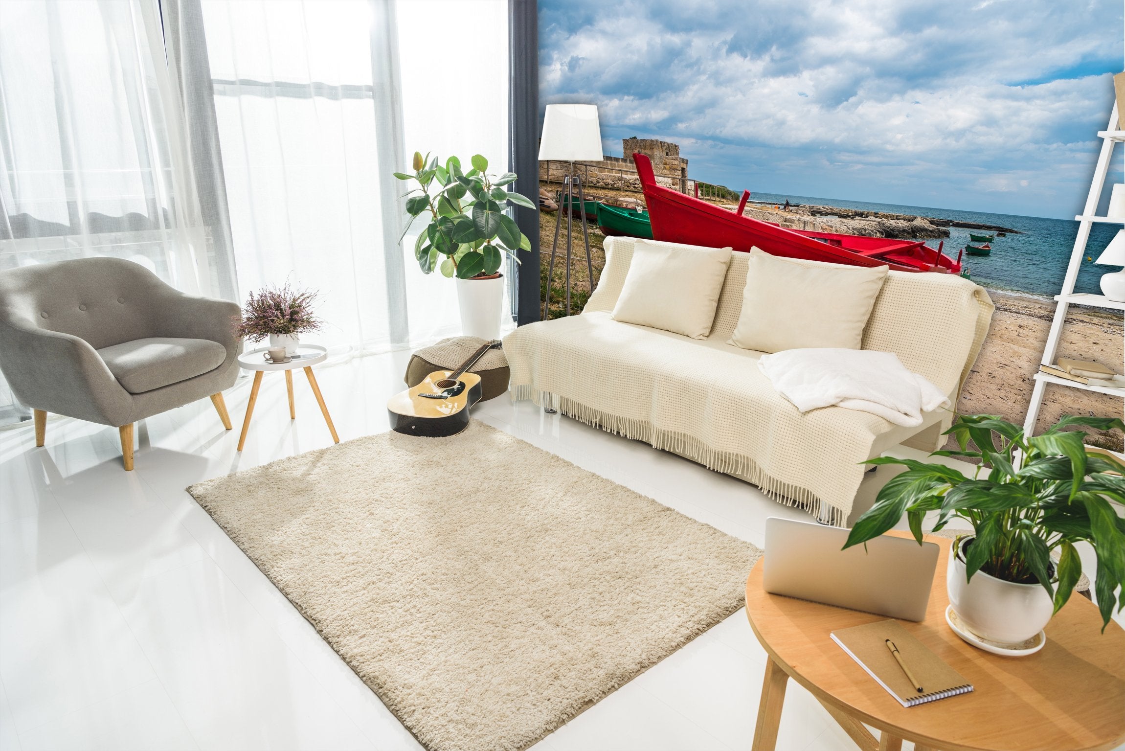 PVC Fototapete Fishing Boats – ECO Wandbild Selbstklebende Tapete – 3D Vinyl Wandsticker XXL  SW289 - life-decor.de