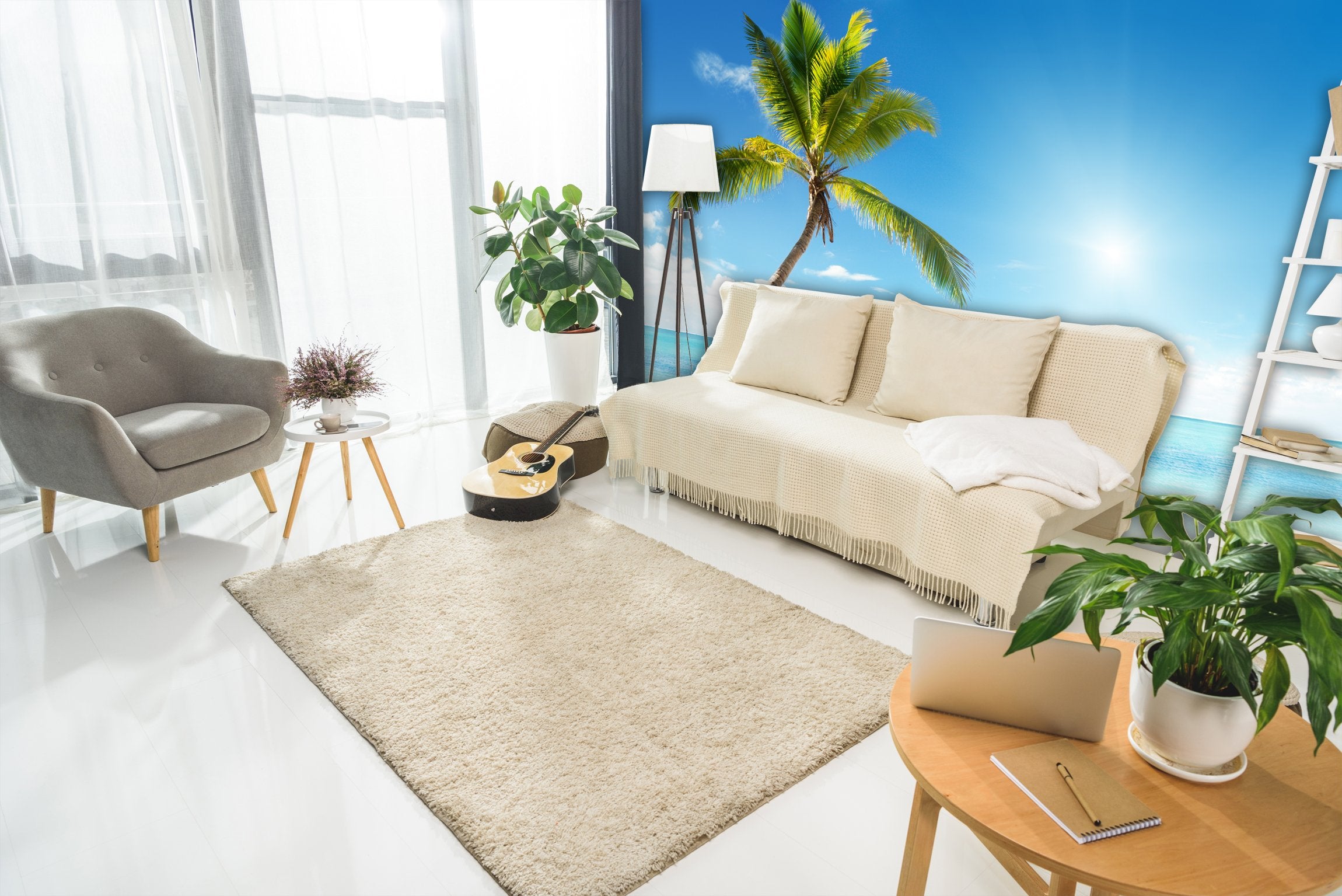 PVC Fototapete Caribbean Sea And Coconut - ECO Wandbild Selbstklebende Tapete - 3D Vinyl Wandsticker XXL  SW122