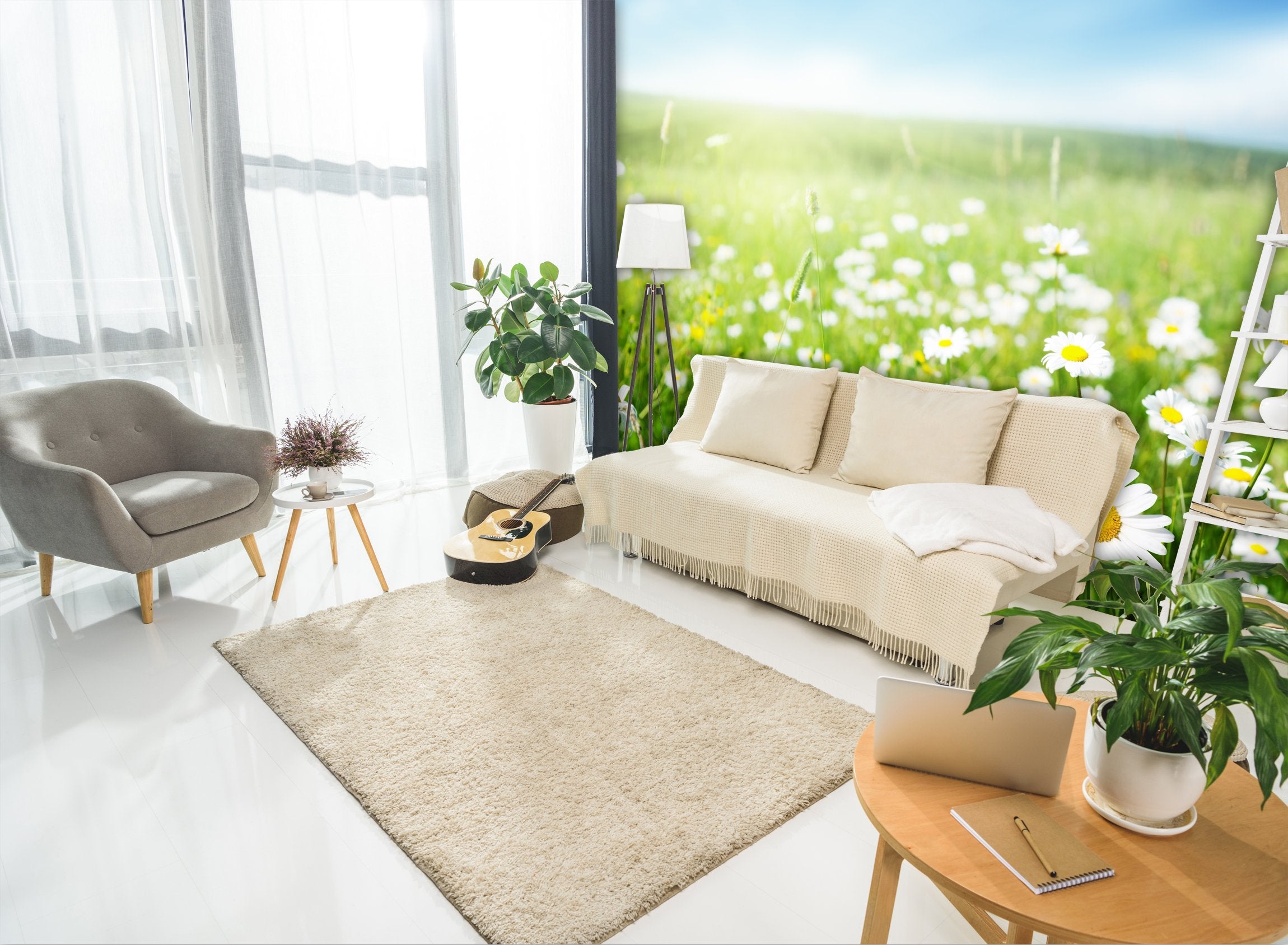 PVC Fototapete Daisy Flowers - ECO Wandbild Selbstklebende Tapete - 3D Vinyl Wandsticker XXL  SW157
