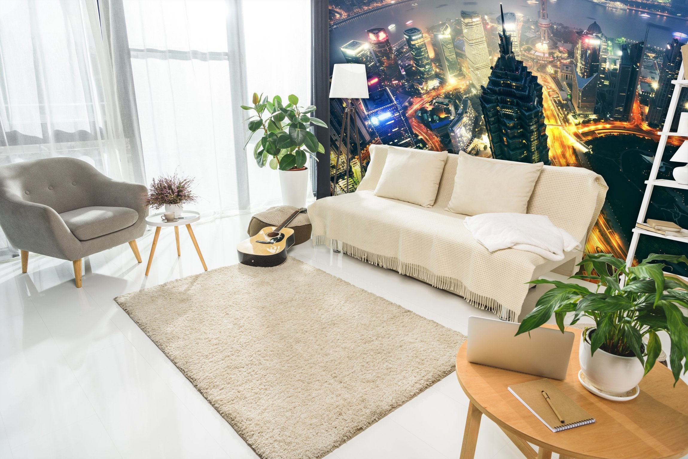 PVC Fototapete Shanghai City - ECO Wandbild Selbstklebende Tapete - 3D Vinyl Wandsticker XXL  SW112