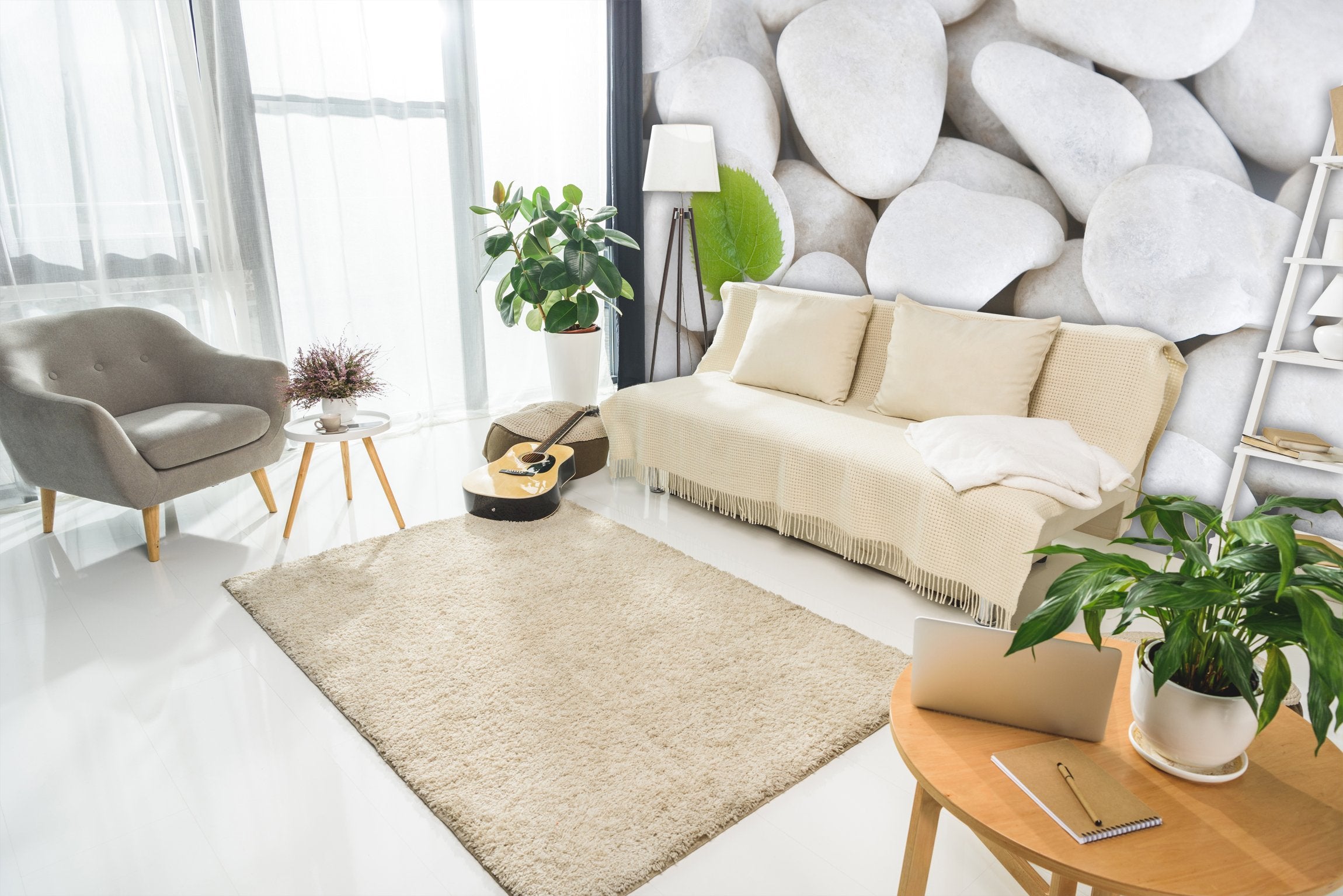 PVC Fototapete White Stones - ECO Wandbild Selbstklebende Tapete - 3D Vinyl Wandsticker XXL  SW148