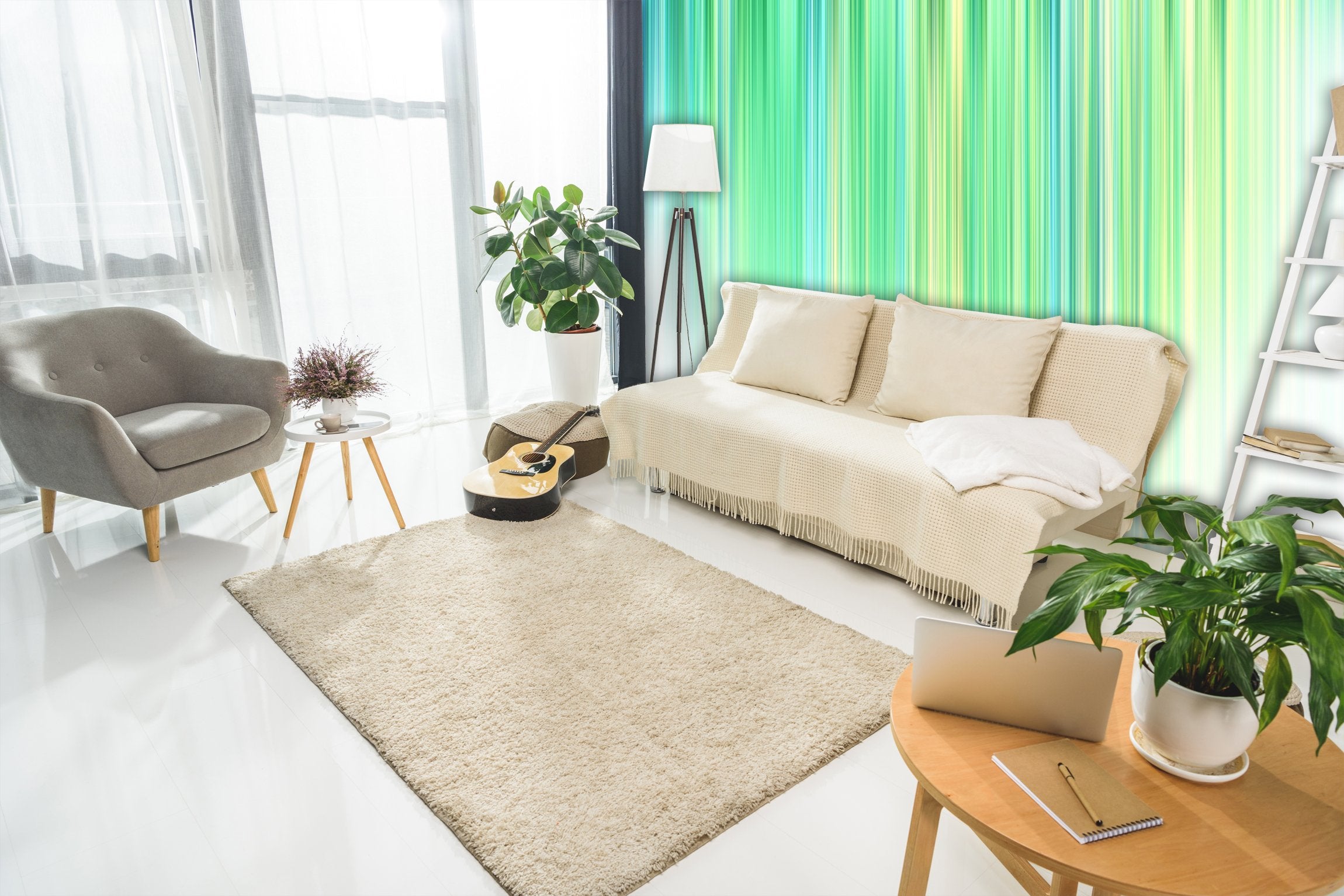 PVC Fototapete Fading Green Stripes - ECO Wandbild Selbstklebende Tapete - 3D Vinyl Wandsticker XXL  SW295