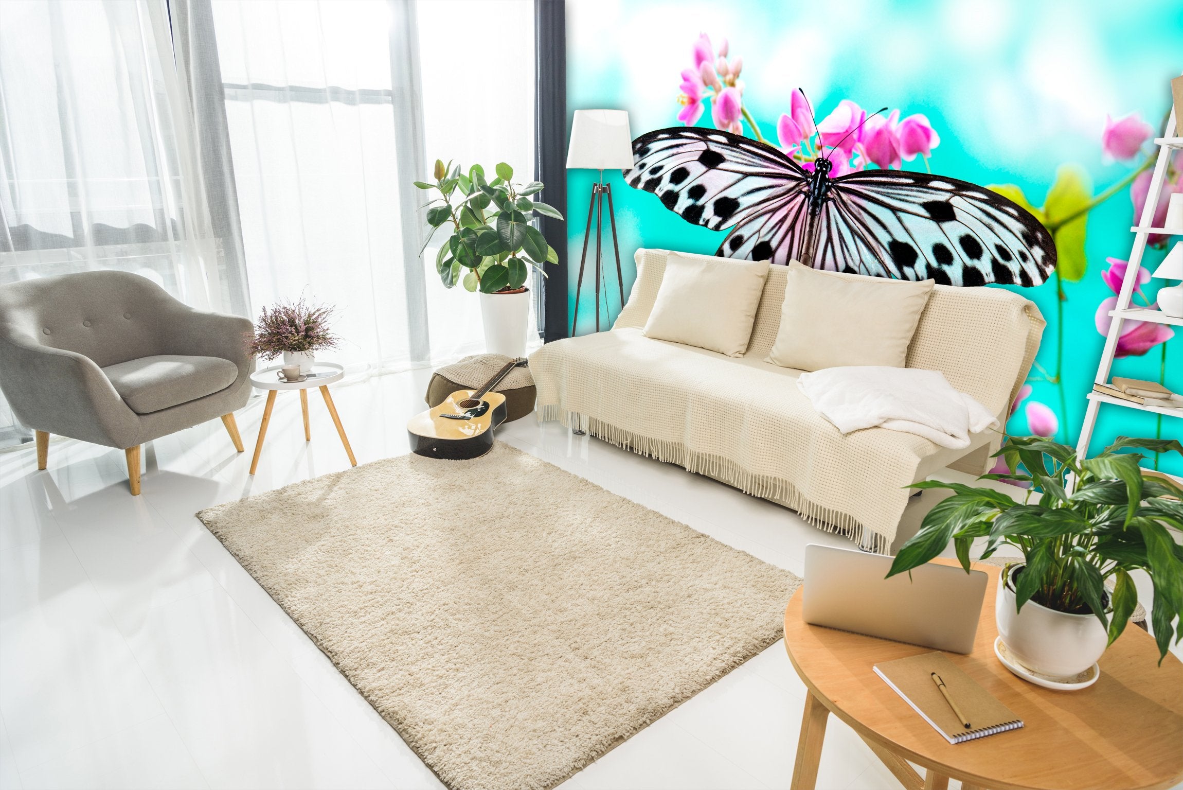 PVC Fototapete Rice Paper Butterfly - ECO Wandbild Selbstklebende Tapete - 3D Vinyl Wandsticker XXL  SW266