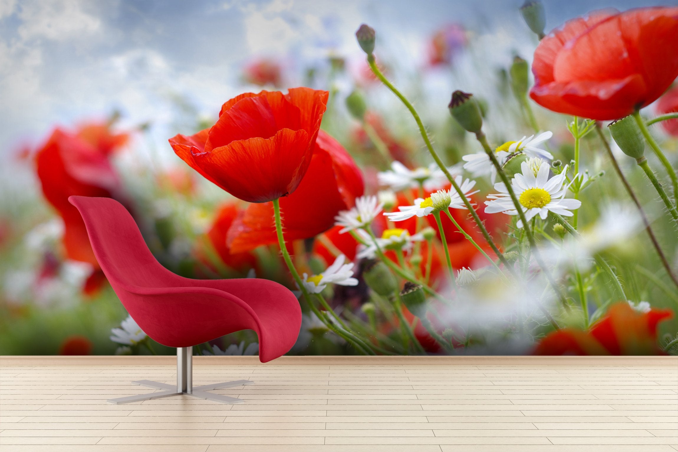PVC Fototapete Poppy red – ECO Wandbild Selbstklebende Tapete – 3D Vinyl Wandsticker XXL  SW007 - life-decor.de