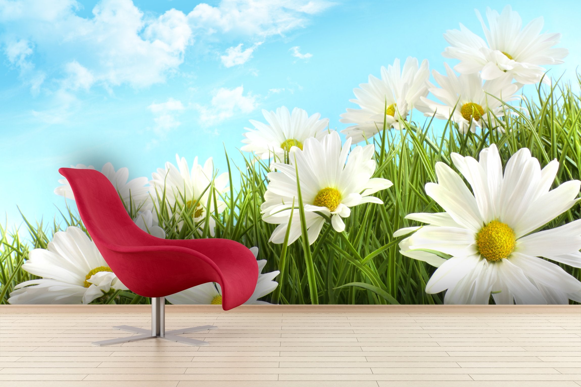 PVC Fototapete White Summer Daisies - ECO Wandbild Selbstklebende Tapete - 3D Vinyl Wandsticker XXL  SW096