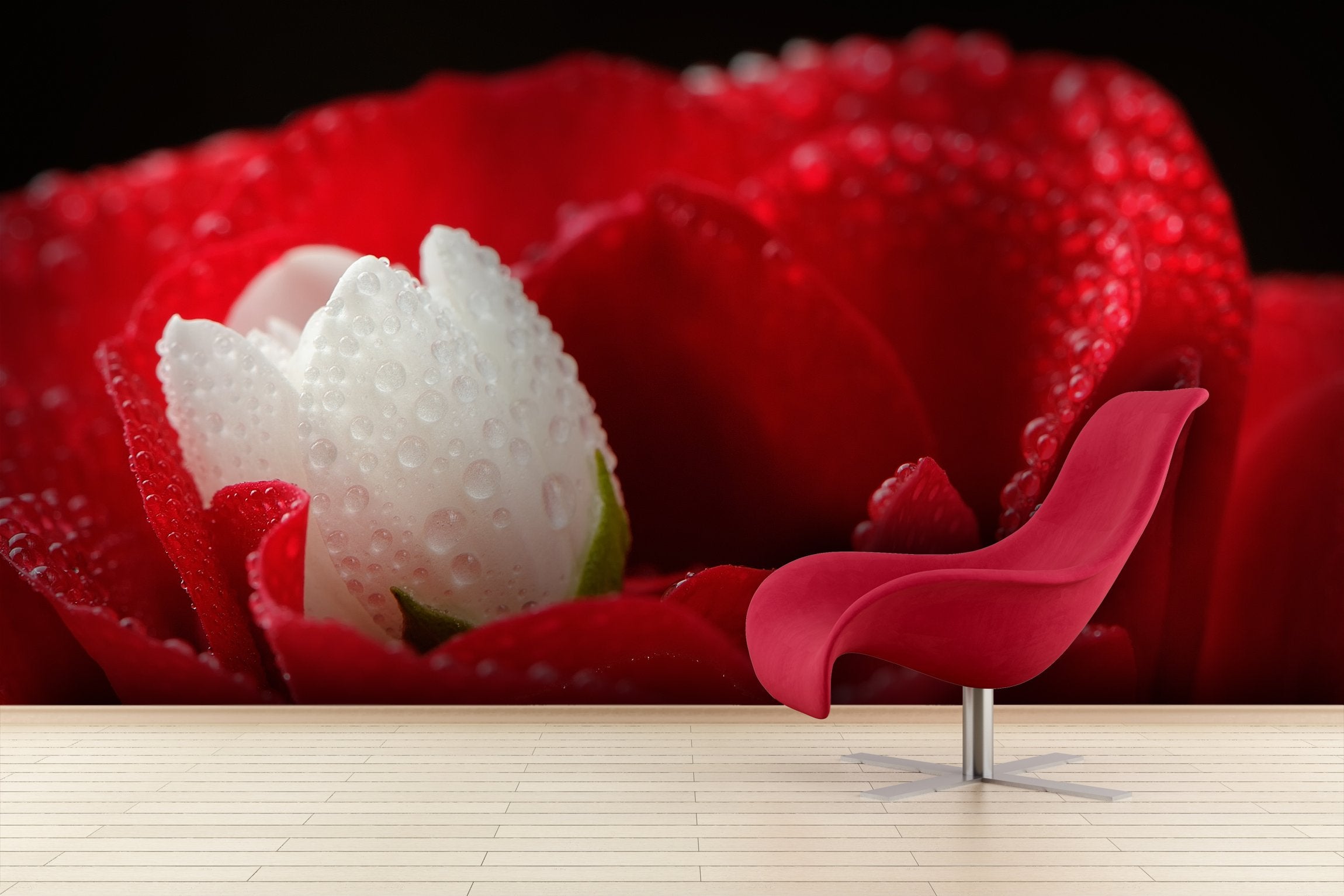 PVC Fototapete Red Rose – ECO Wandbild Selbstklebende Tapete – 3D Vinyl Wandsticker XXL  SW089 - life-decor.de