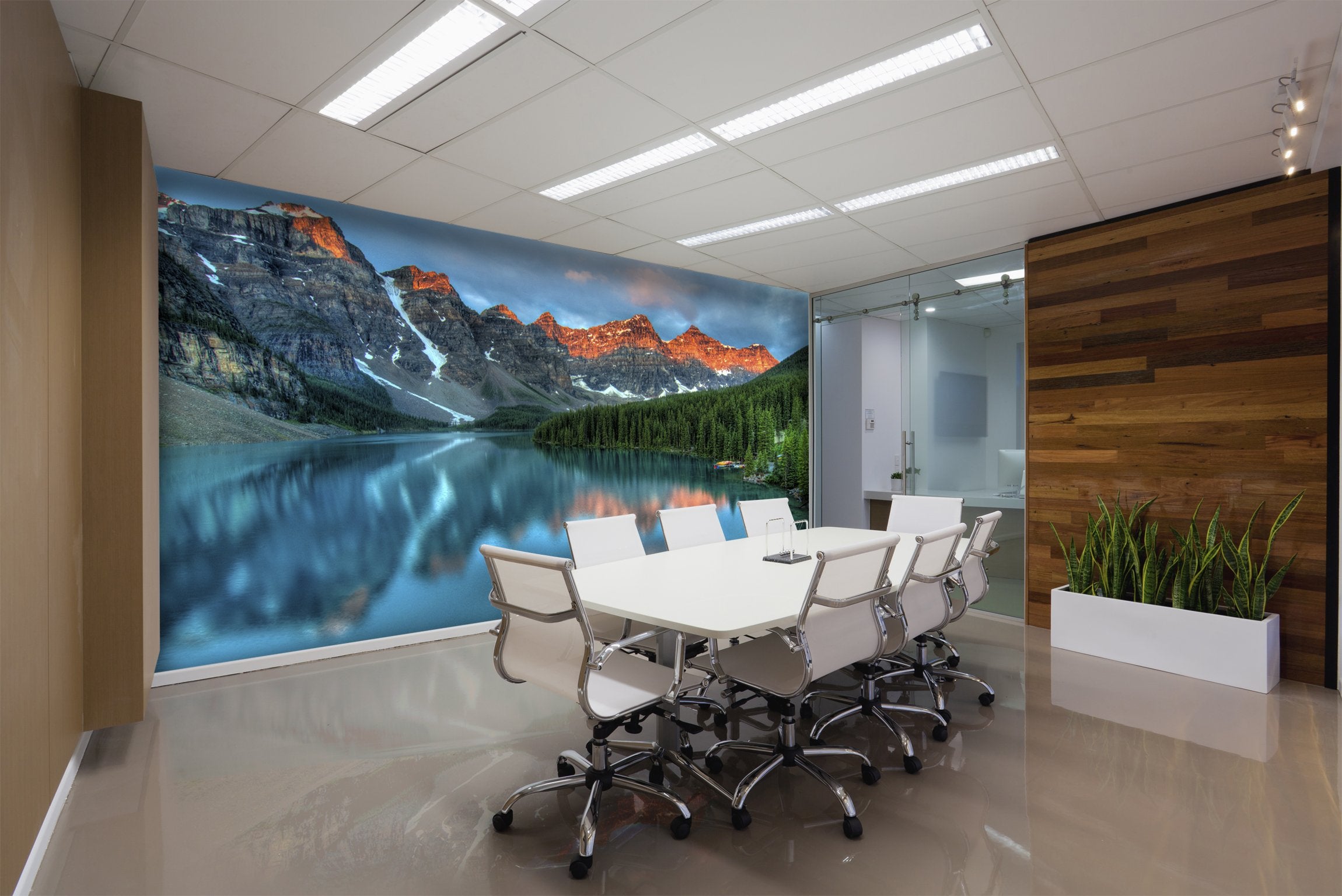 PVC Fototapete Moraine Lake Sunrise - ECO Wandbild Selbstklebende Tapete - 3D Vinyl Wandsticker XXL  SW086