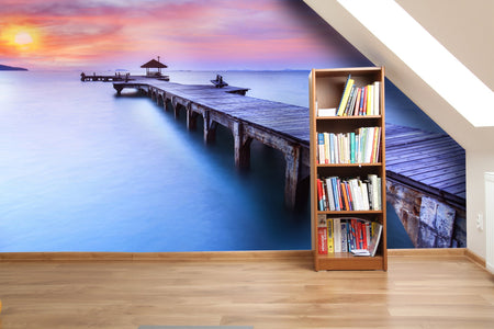 PVC Fototapete Wooden Bridge – ECO Wandbild Selbstklebende Tapete – 3D Vinyl Wandsticker XXL  SW025 - life-decor.de