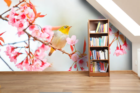 PVC Fototapete Bird On Cherry Blossom – ECO Wandbild Selbstklebende Tapete – 3D Vinyl Wandsticker XXL  SW147 - life-decor.de