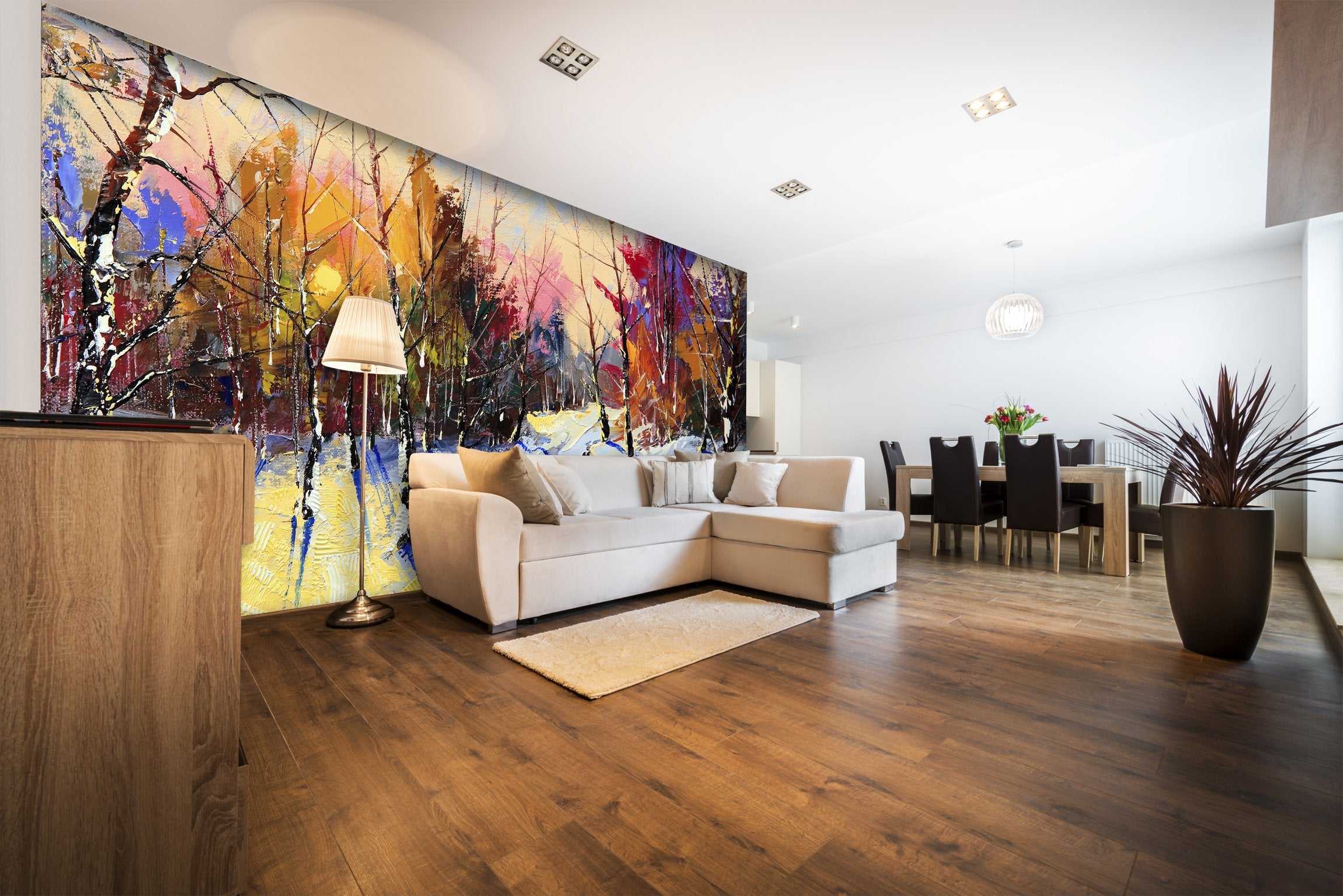 PVC Fototapete Sunset In Winter Wood - ECO Wandbild Selbstklebende Tapete - 3D Vinyl Wandsticker XXL  SW189