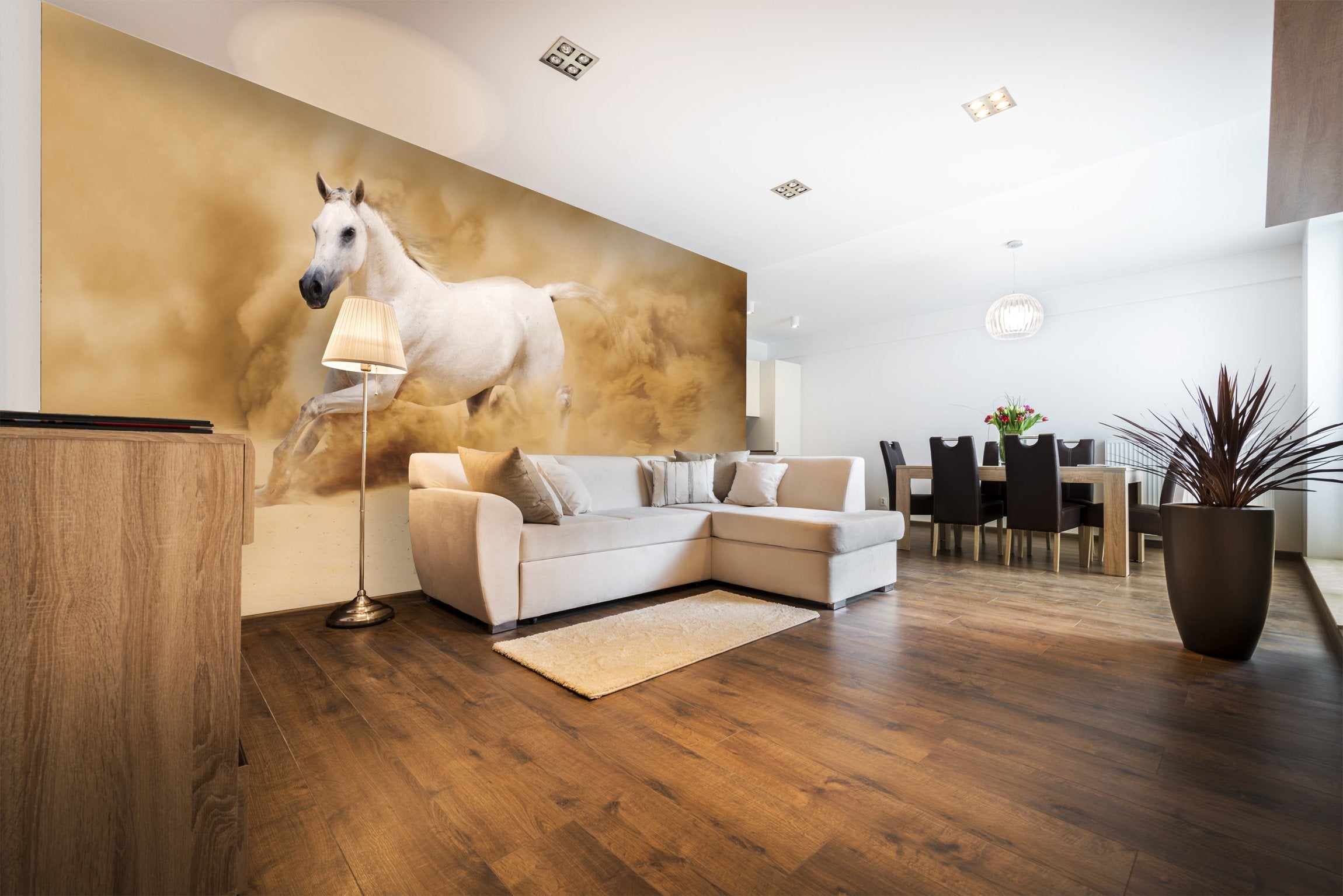 PVC Fototapete White Arabian Horse - ECO Wandbild Selbstklebende Tapete - 3D Vinyl Wandsticker XXL  SW044