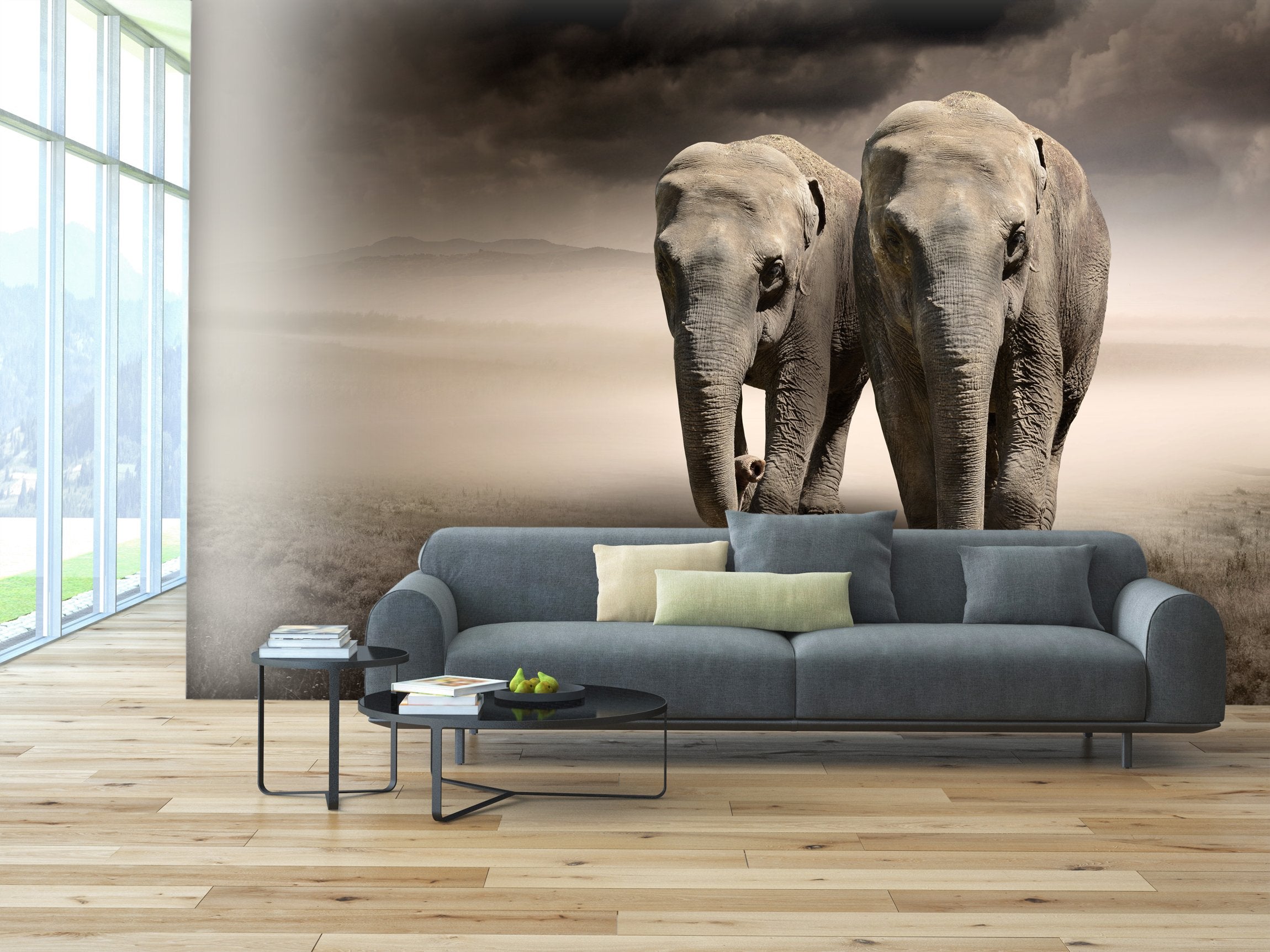 PVC Fototapete Elephants - ECO Wandbild Selbstklebende Tapete - 3D Vinyl Wandsticker XXL  SW022