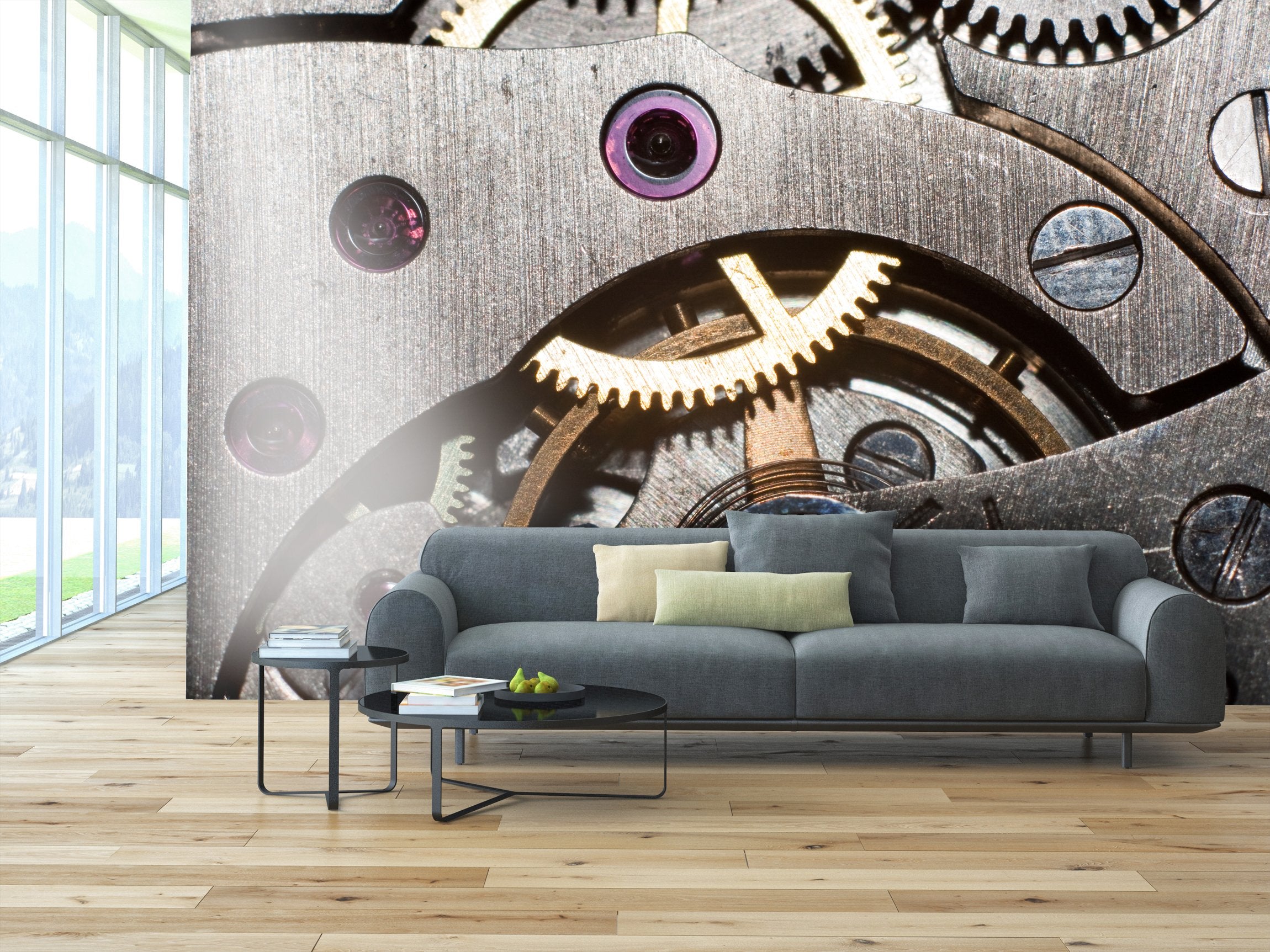 PVC Fototapete Clock Inside - ECO Wandbild Selbstklebende Tapete - 3D Vinyl Wandsticker XXL  SW263