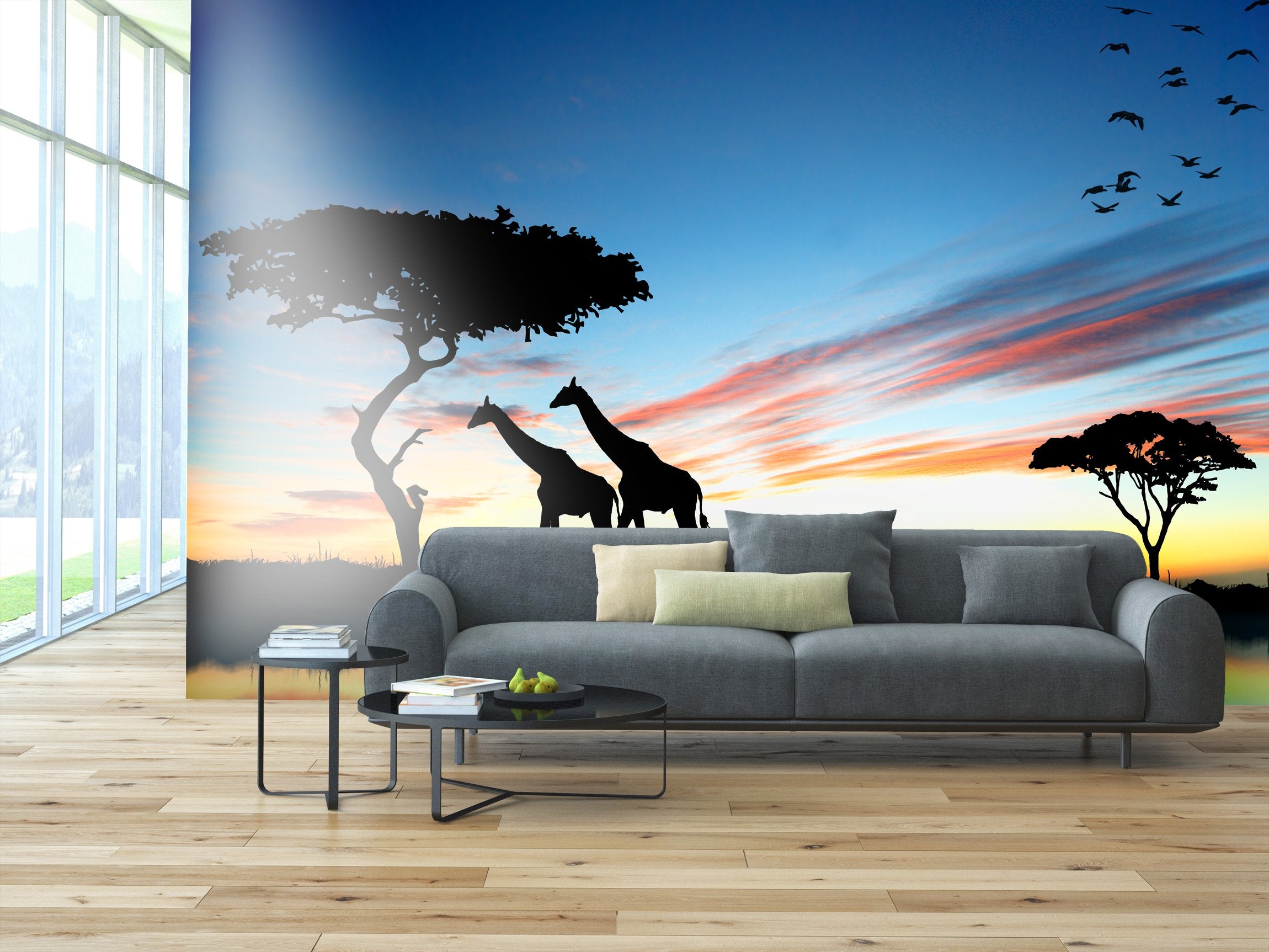PVC Fototapete Safari in Africa – ECO Wandbild Selbstklebende Tapete – 3D Vinyl Wandsticker XXL  SW045 - life-decor.de