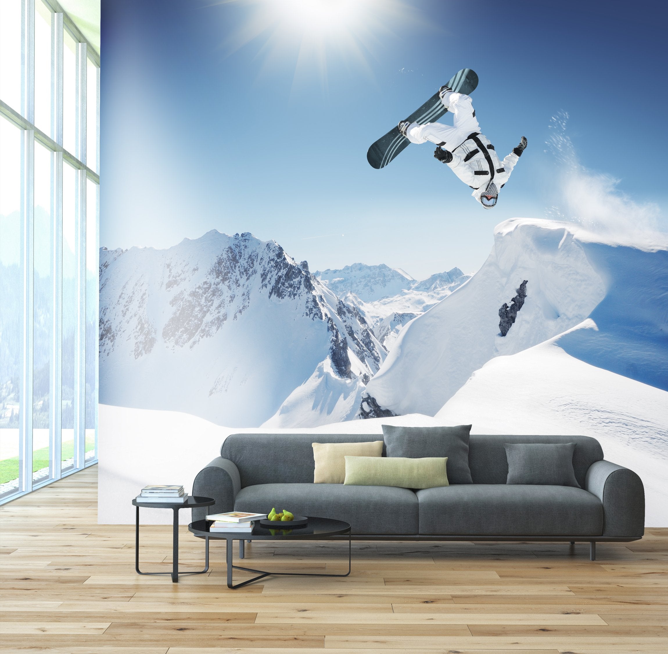 PVC Fototapete Snowboarder - ECO Wandbild Selbstklebende Tapete - 3D Vinyl Wandsticker XXL  SW172