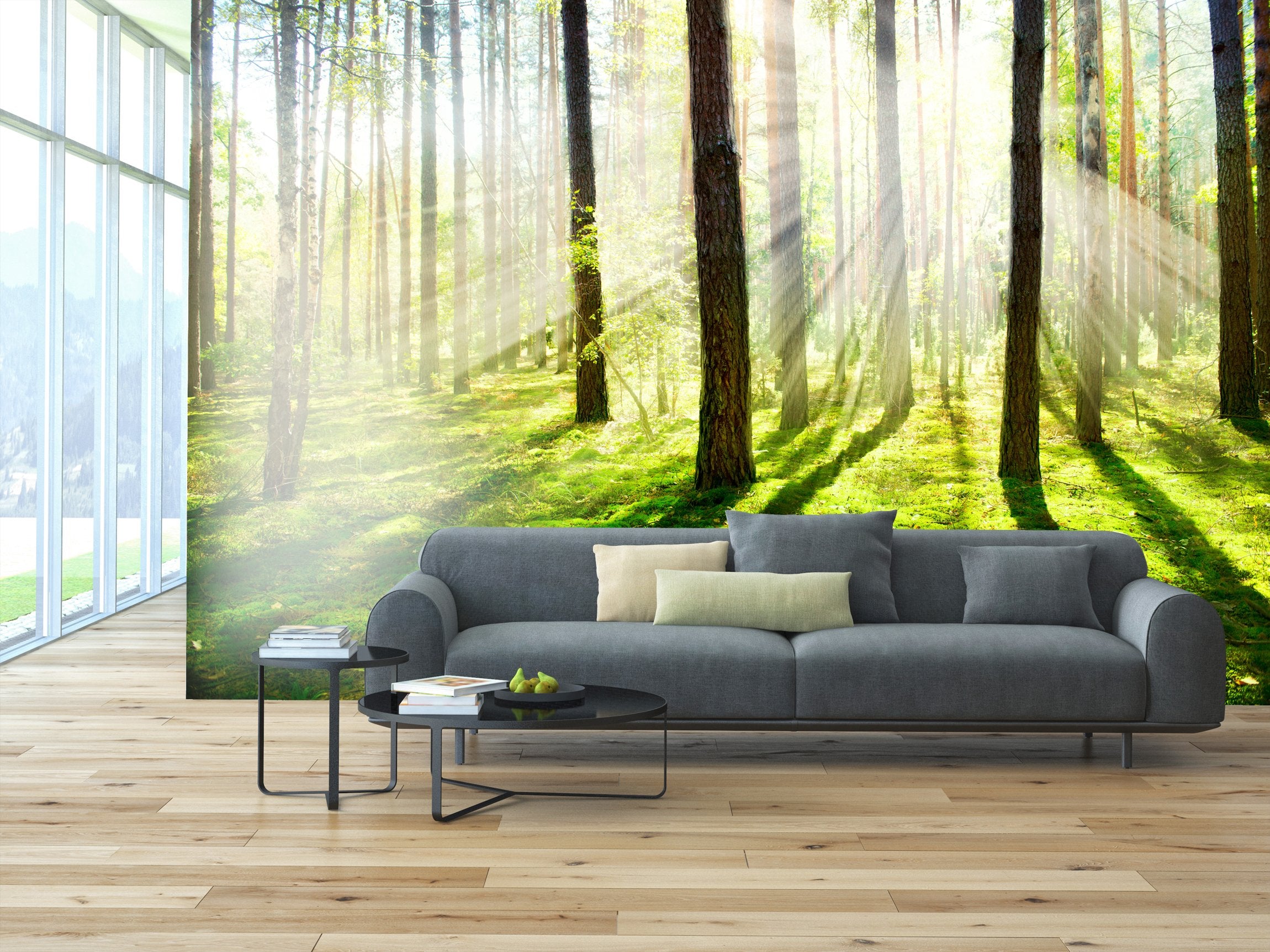 PVC Fototapete Misty and Foggy Forest - ECO Wandbild Selbstklebende Tapete - 3D Vinyl Wandsticker XXL  SW087
