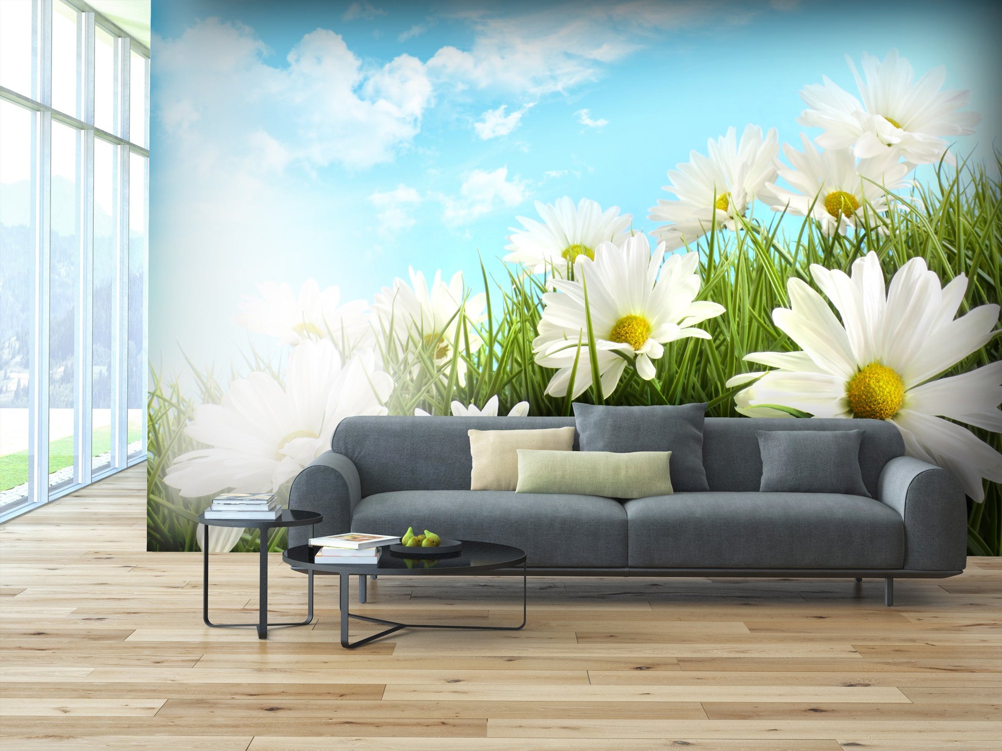 PVC Fototapete White Summer Daisies – ECO Wandbild Selbstklebende Tapete – 3D Vinyl Wandsticker XXL  SW096 - life-decor.de