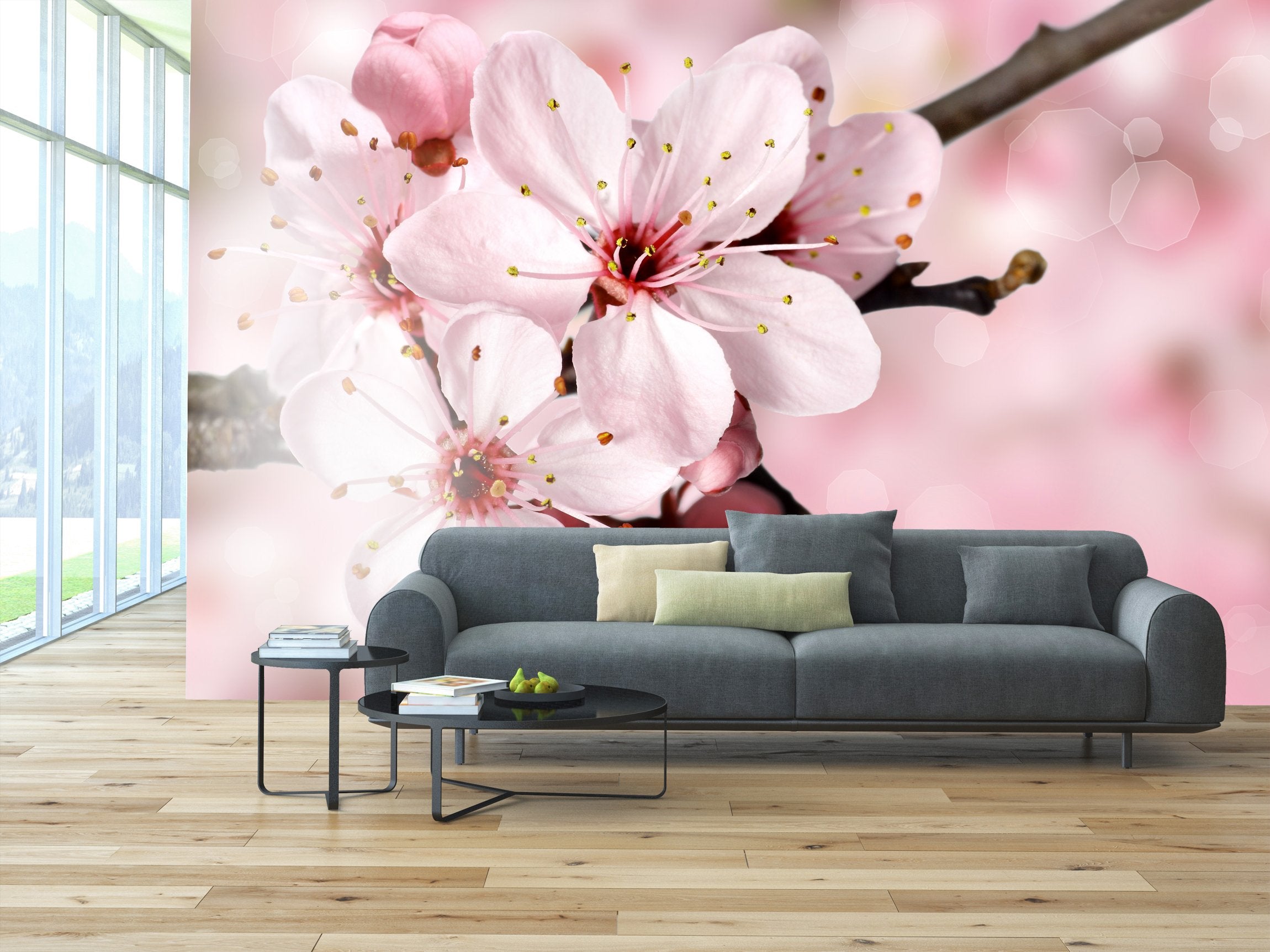 PVC Fototapete Blue Spring Blossom - ECO Wandbild Selbstklebende Tapete - 3D Vinyl Wandsticker XXL  SW016