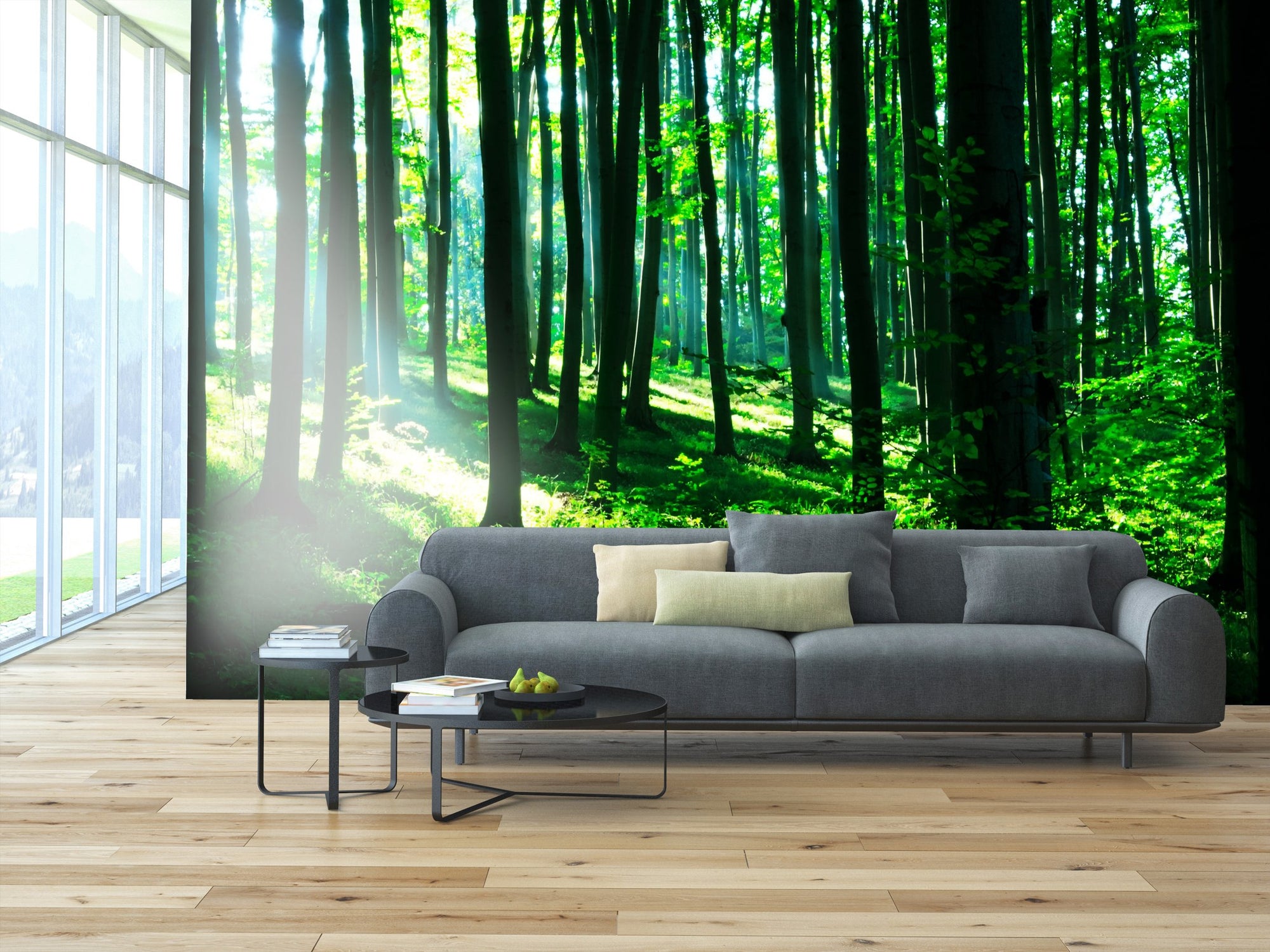 PVC Fototapete Sunshine In The Green Forest – ECO Wandbild Selbstklebende Tapete – 3D Vinyl Wandsticker XXL  SW127 - life-decor.de