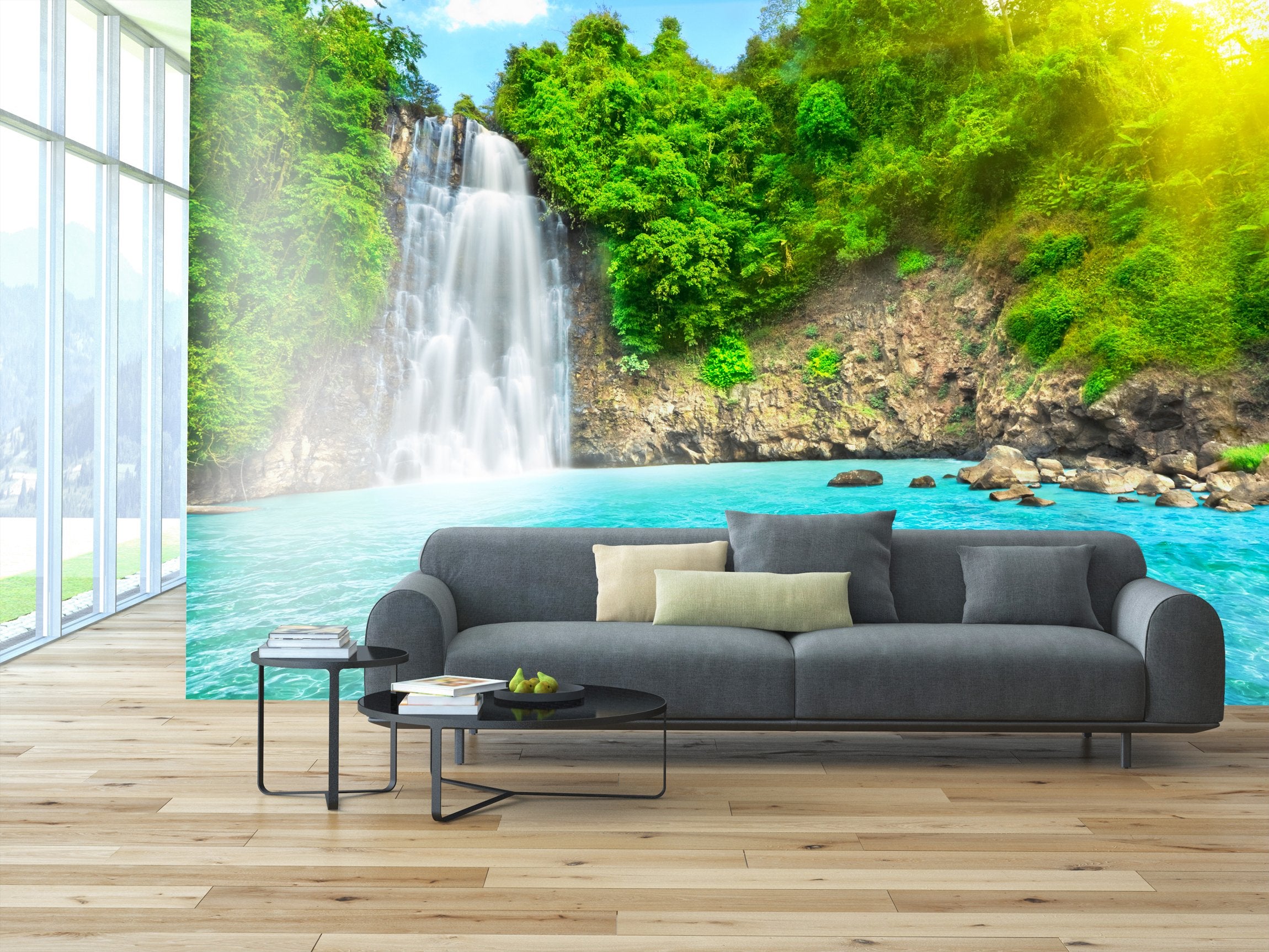 PVC Fototapete Waterfall in deep - ECO Wandbild Selbstklebende Tapete - 3D Vinyl Wandsticker XXL  SW009