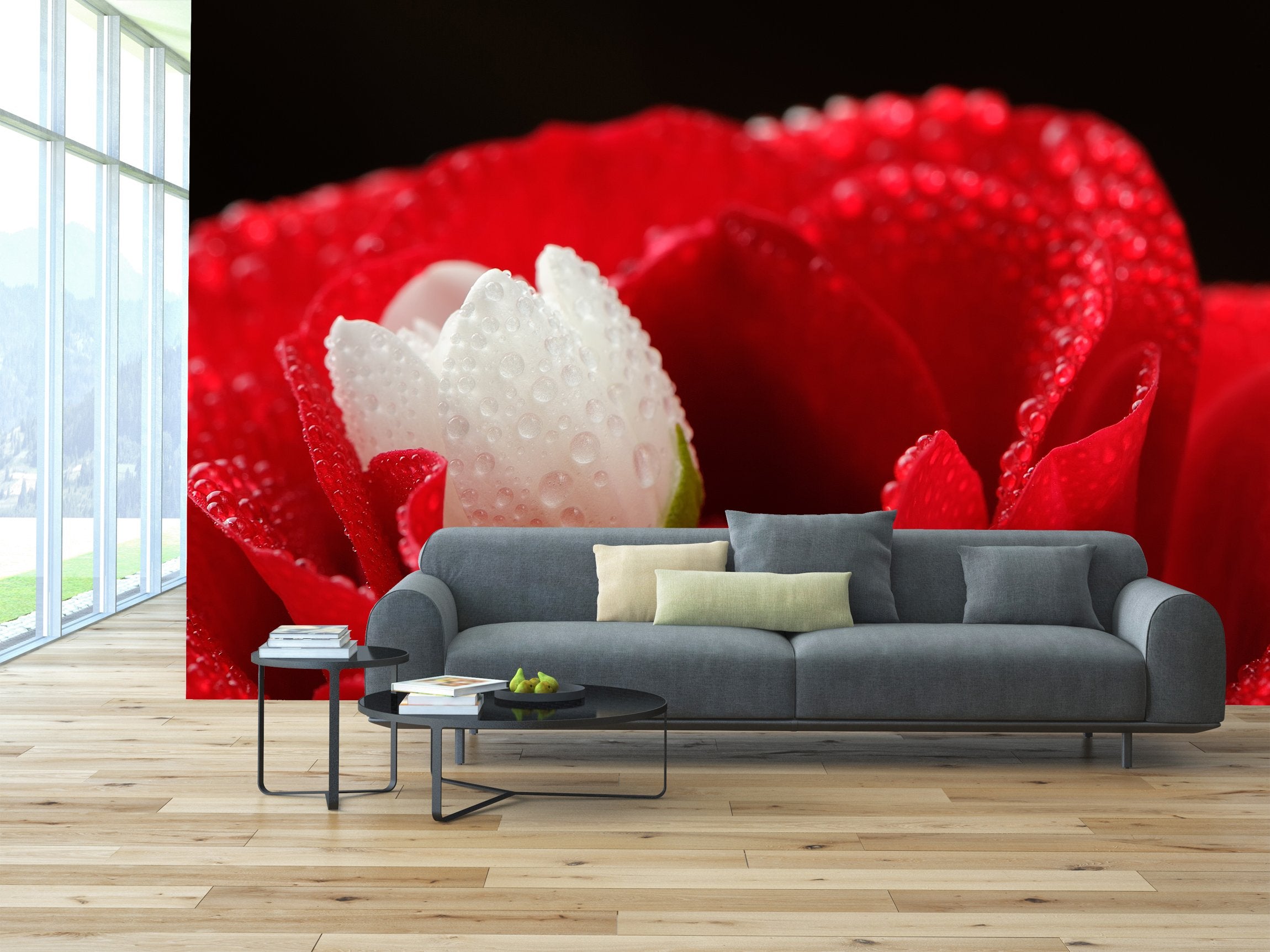 PVC Fototapete Red Rose - ECO Wandbild Selbstklebende Tapete - 3D Vinyl Wandsticker XXL  SW089