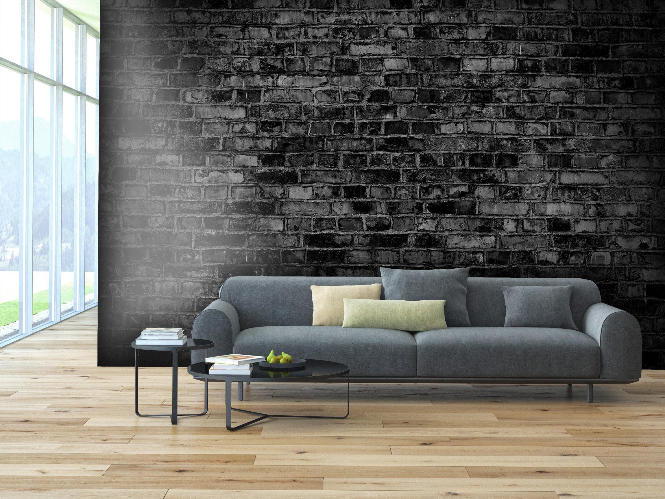 PVC Fototapete Black Brick Wall – ECO Wandbild Selbstklebende Tapete – 3D Vinyl Wandsticker XXL  SW031 - life-decor.de