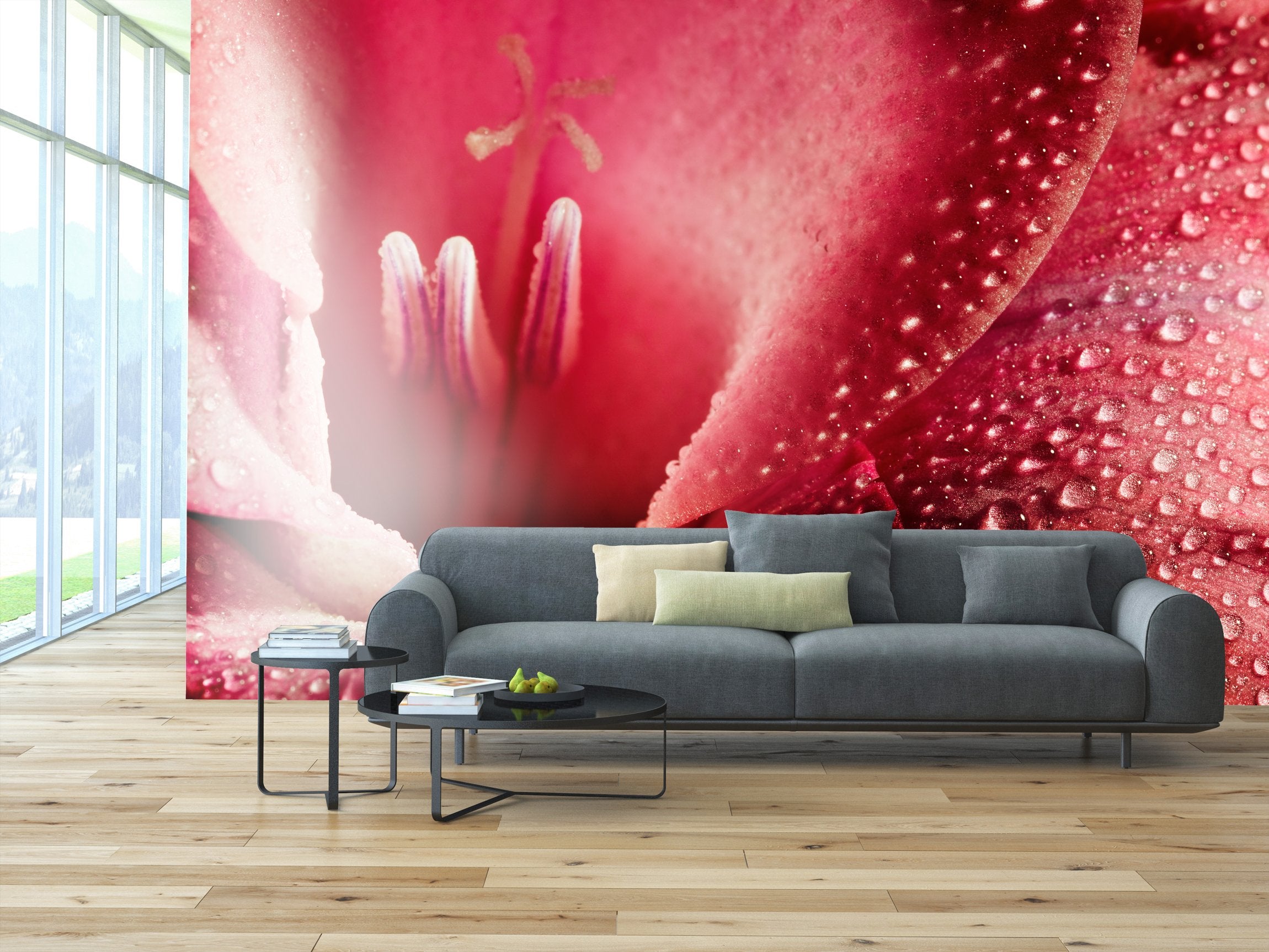 PVC Fototapete Red Flower - ECO Wandbild Selbstklebende Tapete - 3D Vinyl Wandsticker XXL  SW265