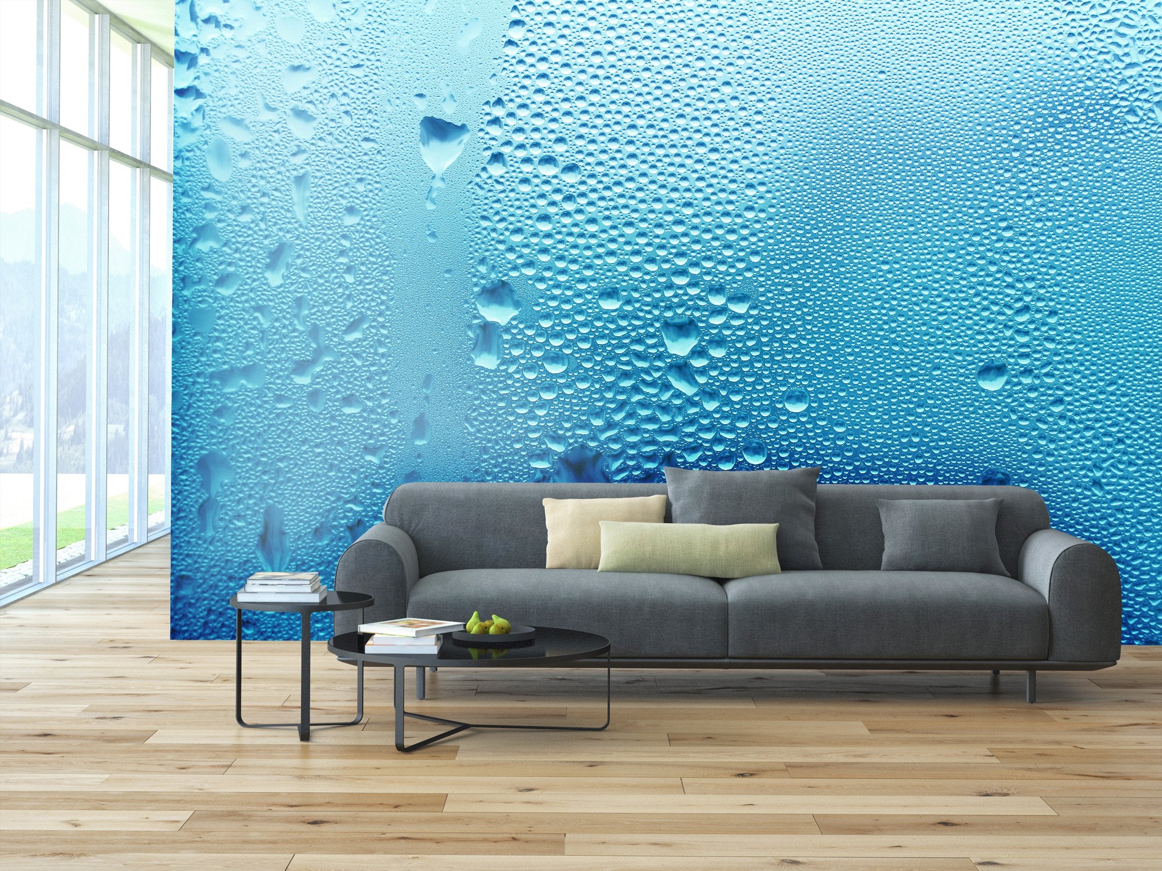 PVC Fototapete Blue Water Drop – ECO Wandbild Selbstklebende Tapete – 3D Vinyl Wandsticker XXL  SW219 - life-decor.de