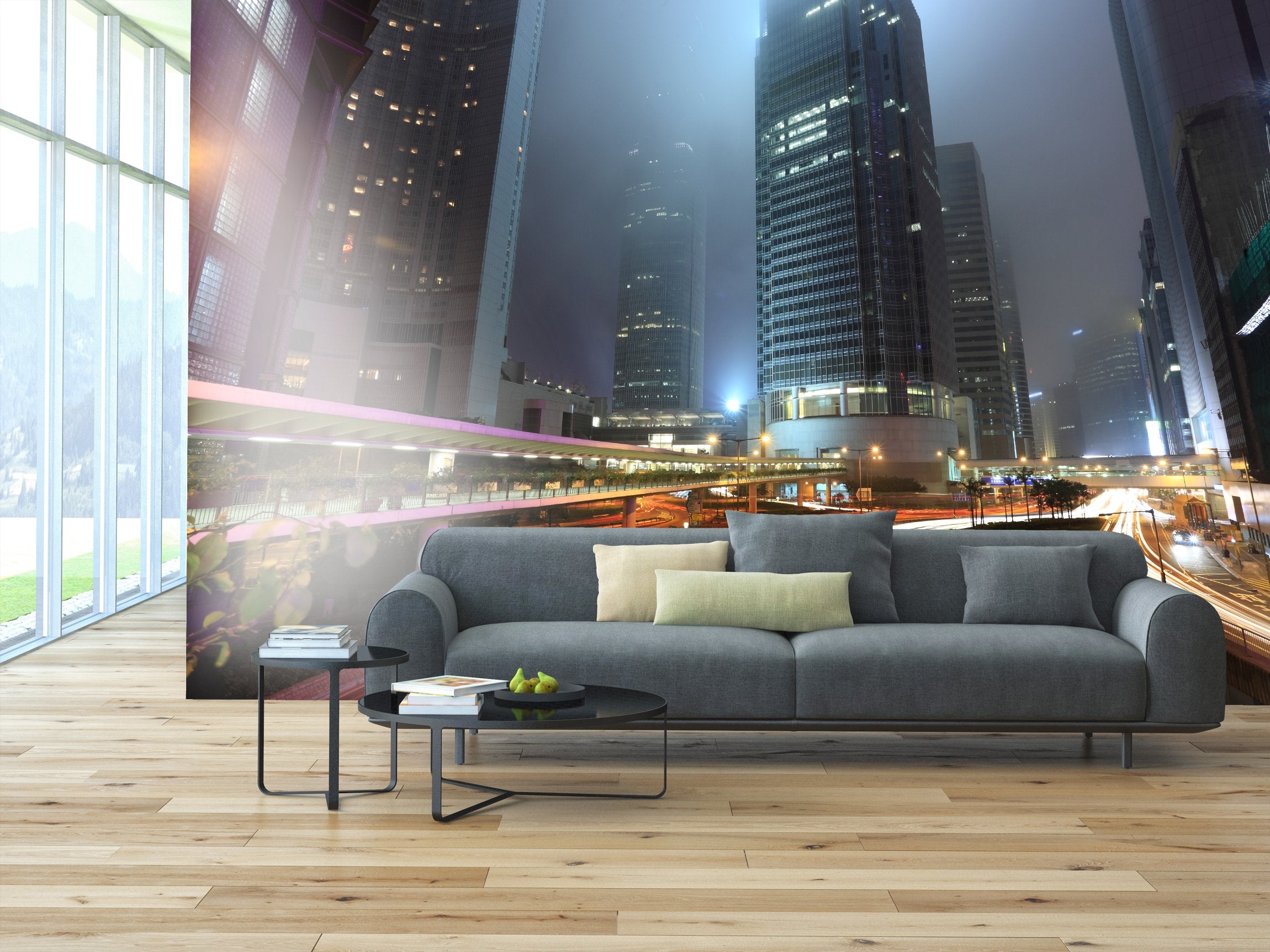 PVC Fototapete Traffic in Hong Kong City - ECO Wandbild Selbstklebende Tapete - 3D Vinyl Wandsticker XXL  SW090