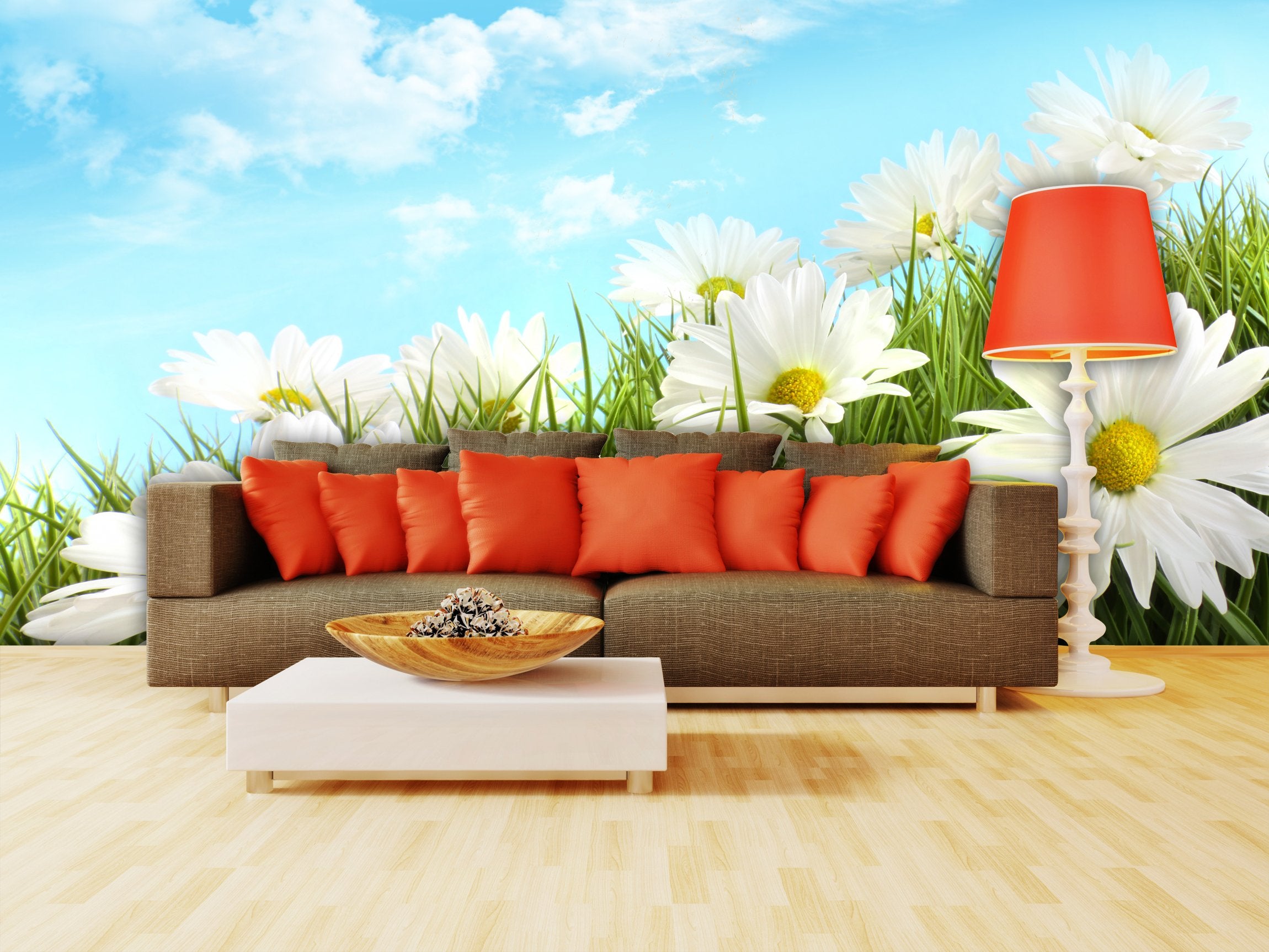 PVC Fototapete White Summer Daisies - ECO Wandbild Selbstklebende Tapete - 3D Vinyl Wandsticker XXL  SW096