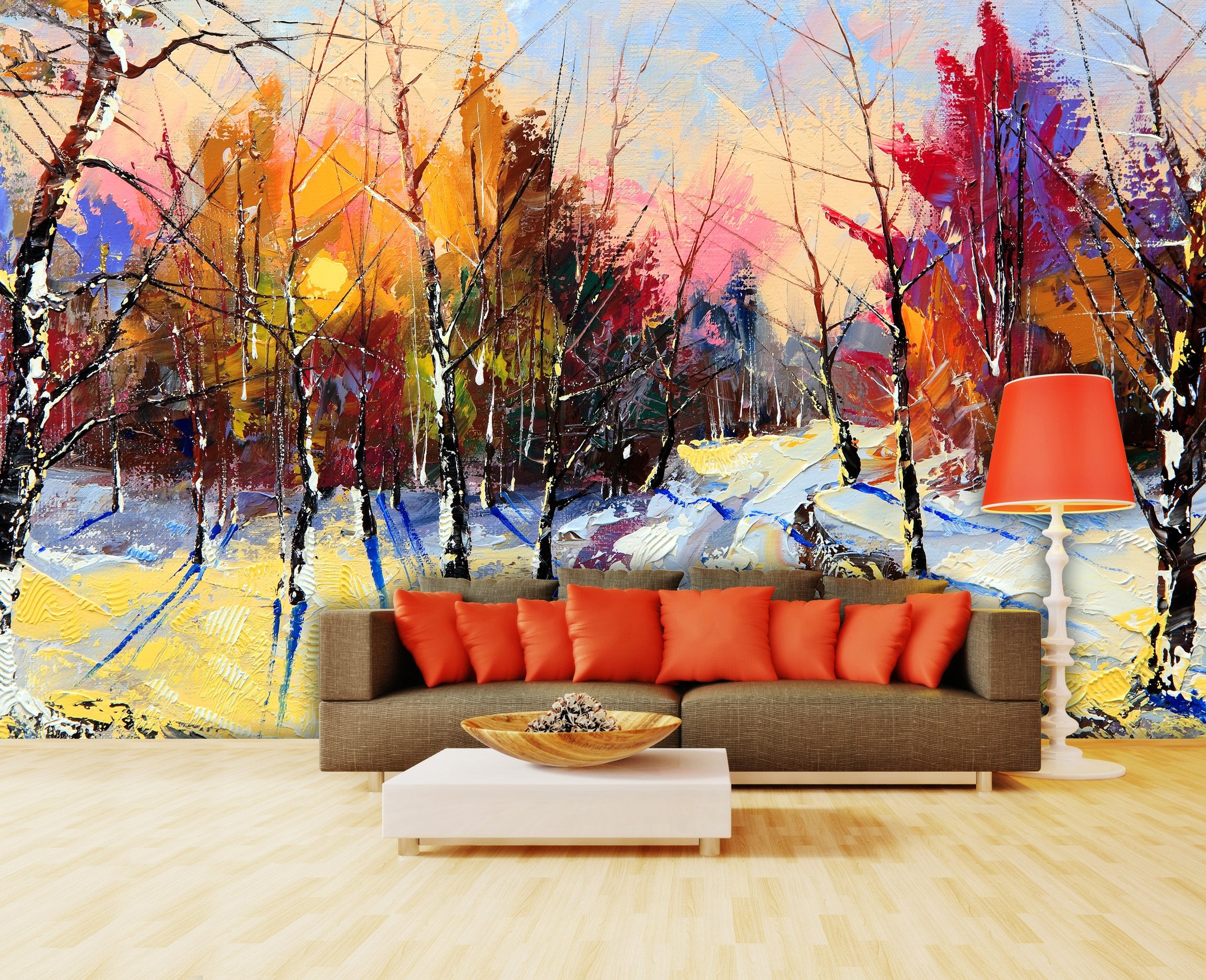 PVC Fototapete Sunset In Winter Wood - ECO Wandbild Selbstklebende Tapete - 3D Vinyl Wandsticker XXL  SW189