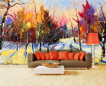 PVC Fototapete Sunset In Winter Wood – ECO Wandbild Selbstklebende Tapete – 3D Vinyl Wandsticker XXL  SW189 - life-decor.de