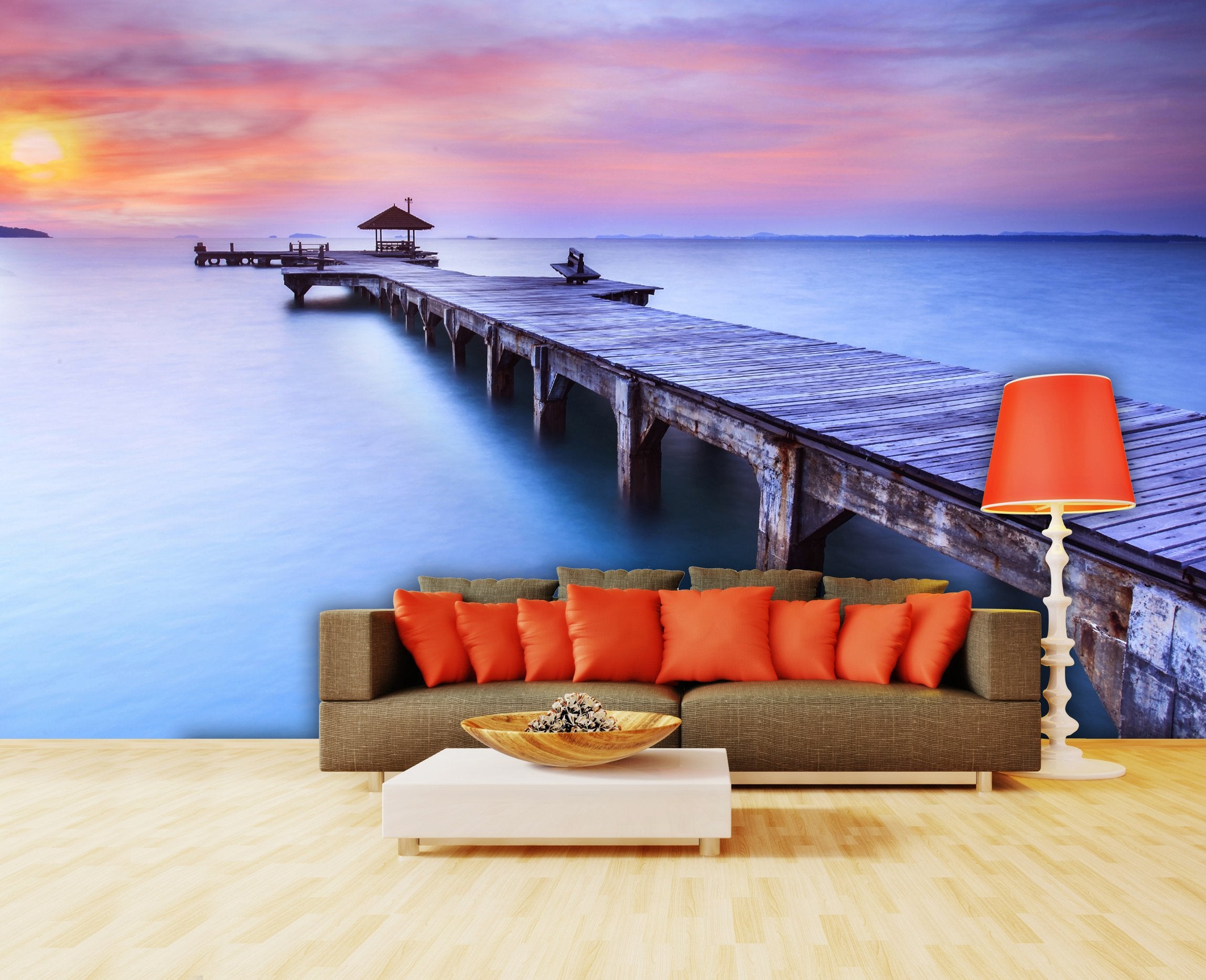 PVC Fototapete Wooden Bridge - ECO Wandbild Selbstklebende Tapete - 3D Vinyl Wandsticker XXL  SW025