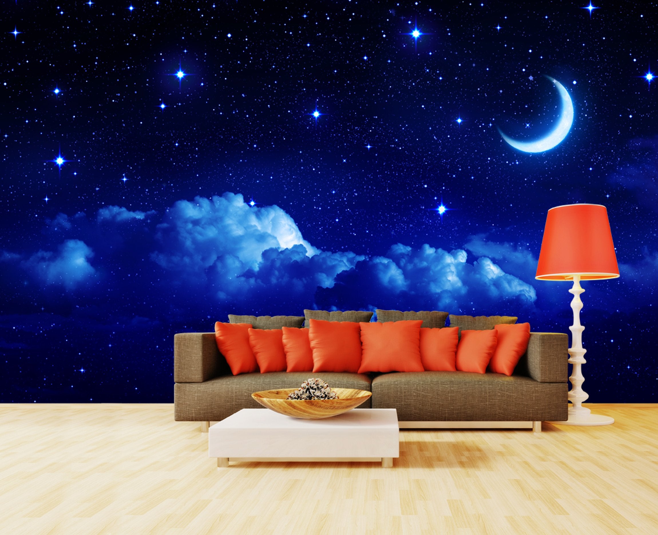 PVC Fototapete Blue Night Sky – ECO Wandbild Selbstklebende Tapete – 3D Vinyl Wandsticker XXL  SW304 - life-decor.de