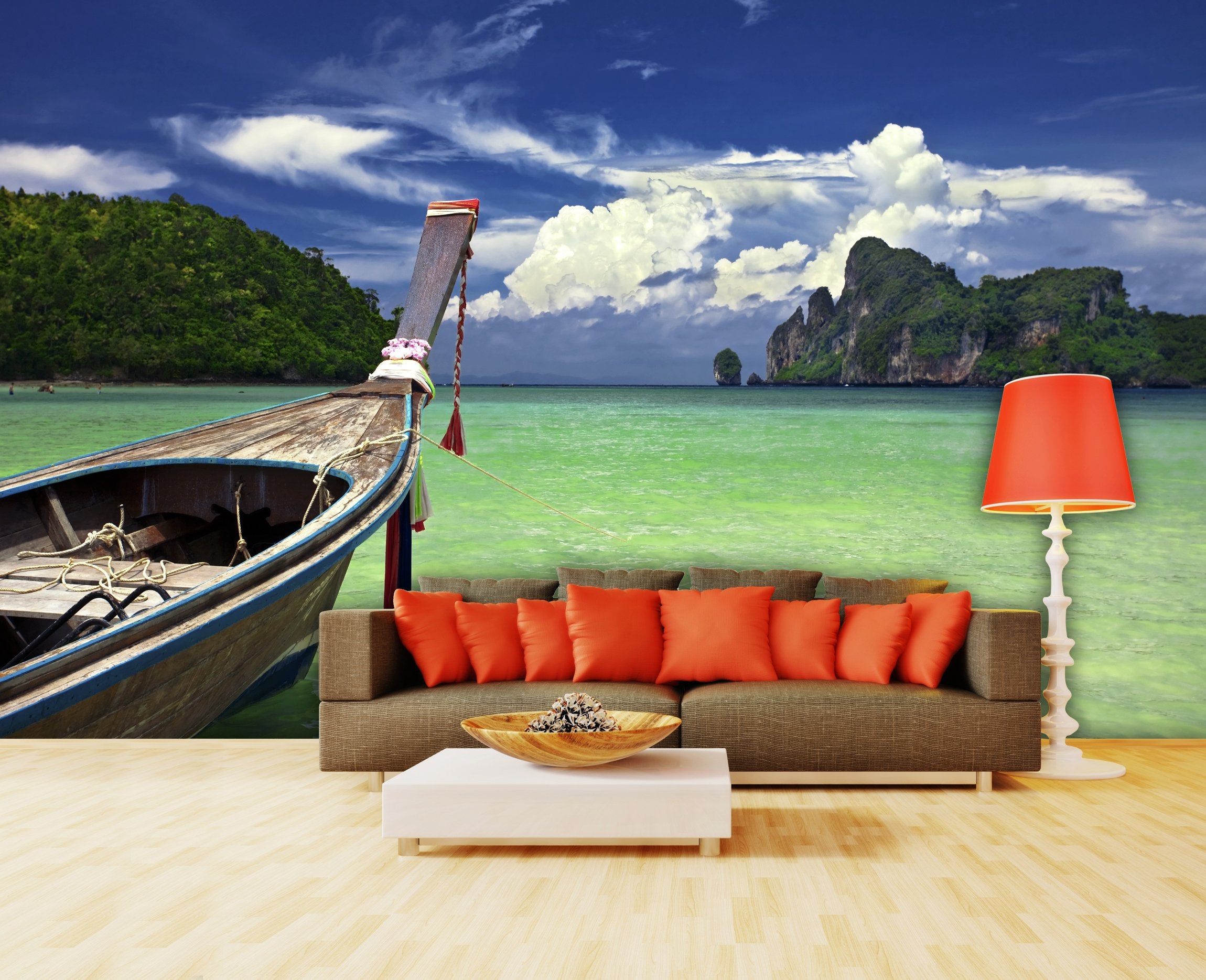 PVC Fototapete Boat In The Tropical Sea – ECO Wandbild Selbstklebende Tapete – 3D Vinyl Wandsticker XXL  SW198 - life-decor.de