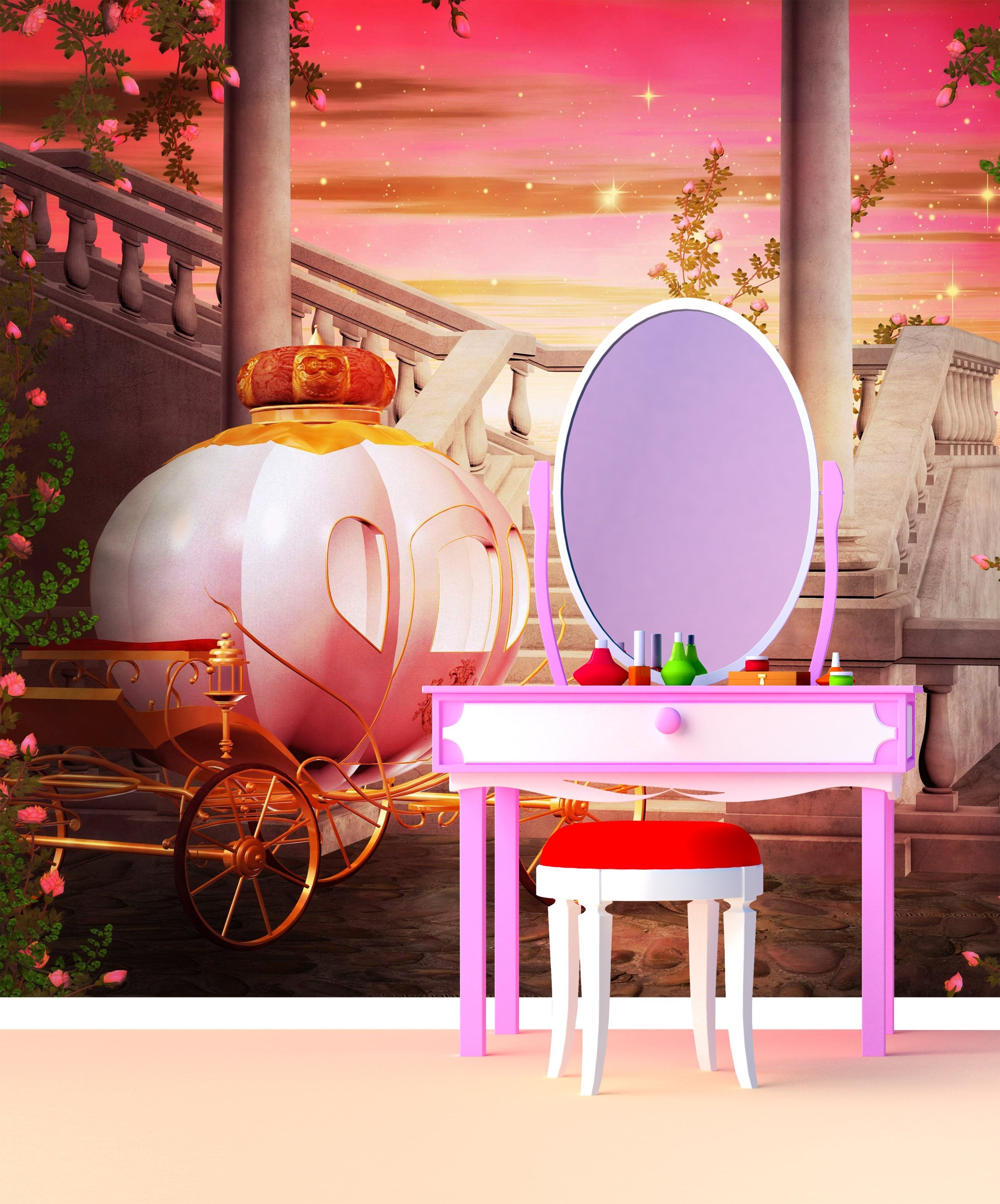 PVC Fototapete Carriage Castle Fantasy – ECO Wandbild Selbstklebende Tapete – 3D Vinyl Wandsticker XXL  SW163 - life-decor.de