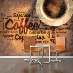 PVC Fototapete Coffee Word Cloud – ECO Wandbild Selbstklebende Tapete – 3D Vinyl Wandsticker XXL  SW054 - life-decor.de
