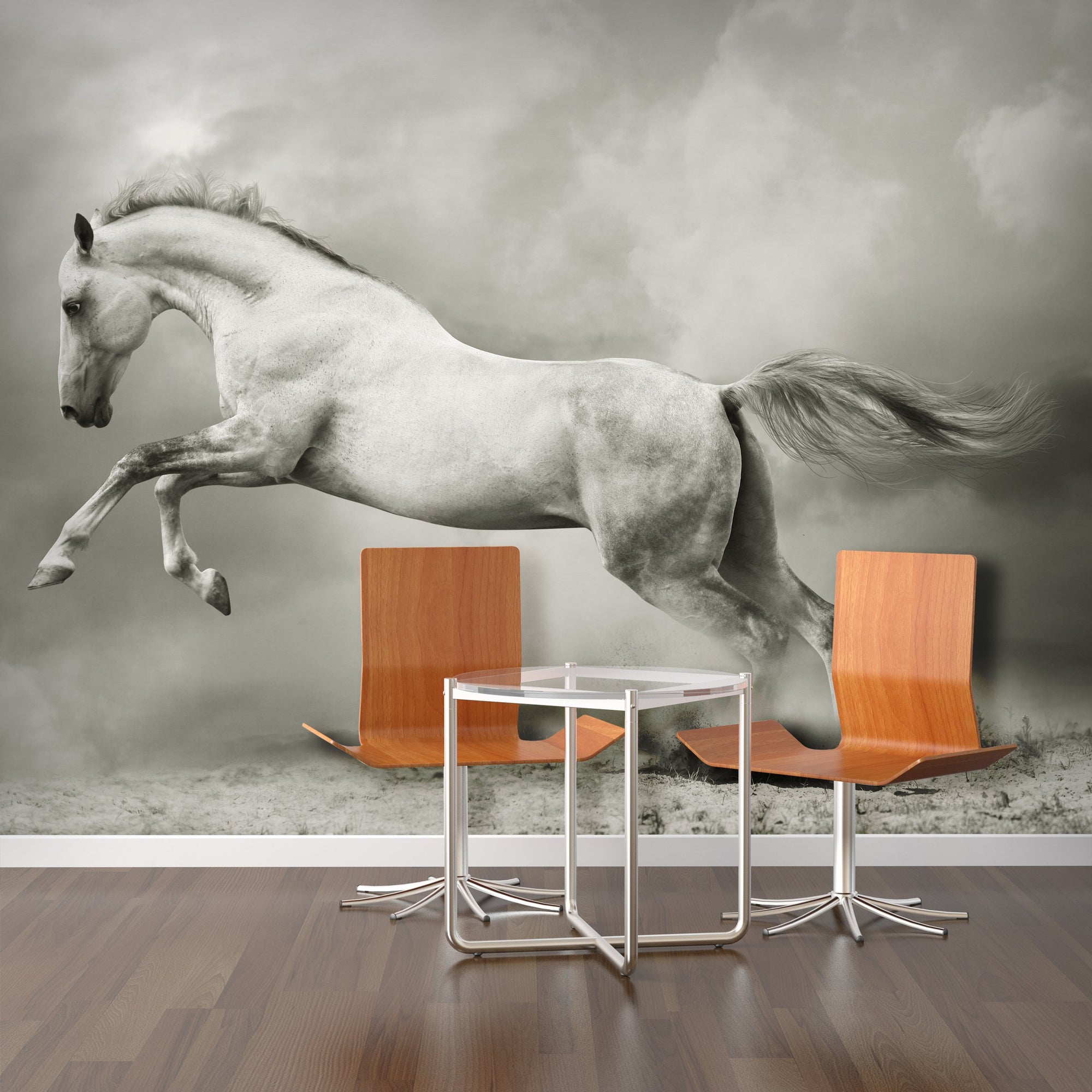 PVC Fototapete White Stallion – ECO Wandbild Selbstklebende Tapete – 3D Vinyl Wandsticker XXL  SW052 - life-decor.de