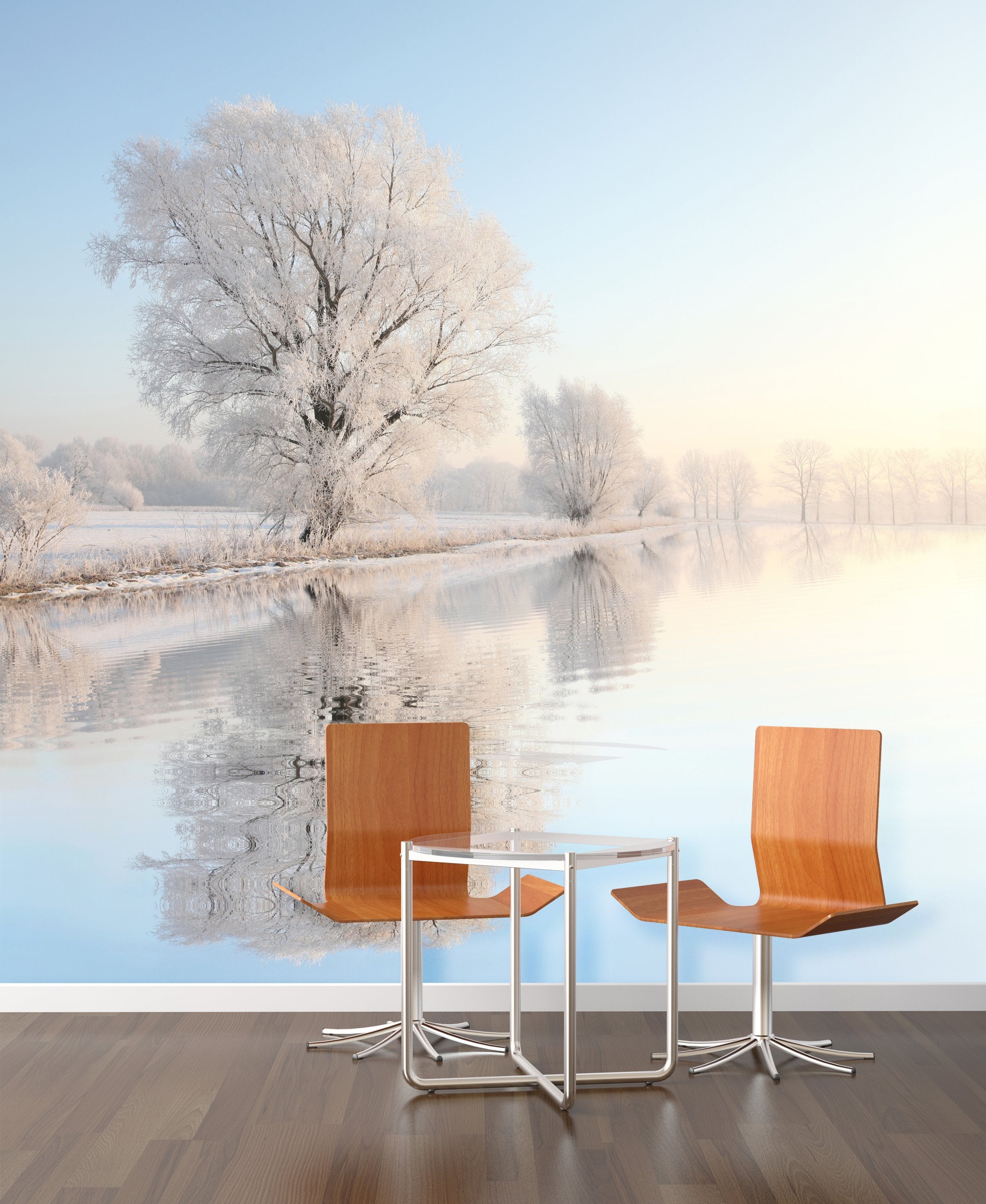 PVC Fototapete Winter Landscape - ECO Wandbild Selbstklebende Tapete - 3D Vinyl Wandsticker XXL  SW180