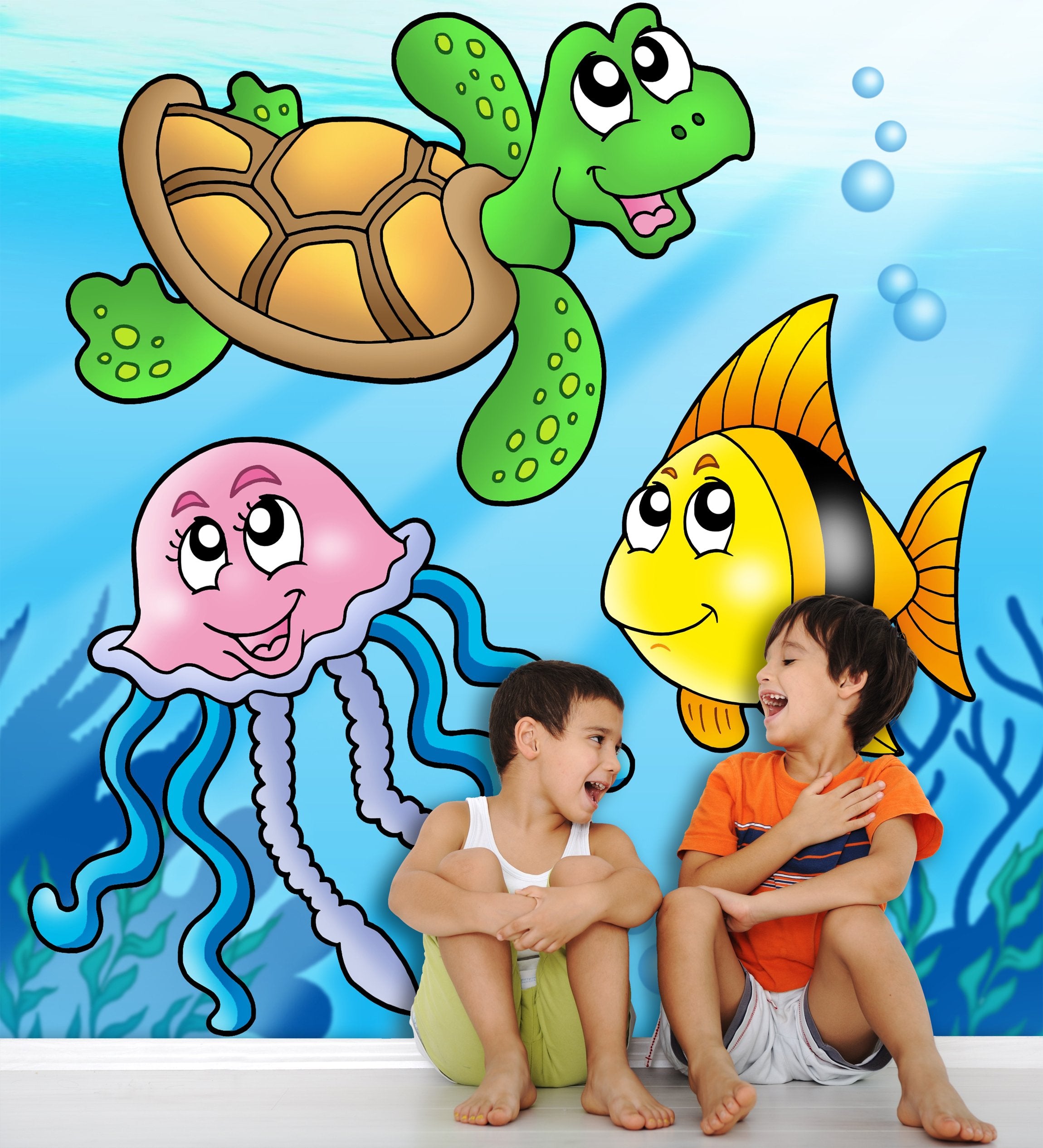 PVC Fototapete Sea Fishes And Animals - ECO Wandbild Selbstklebende Tapete - 3D Vinyl Wandsticker XXL  SW118