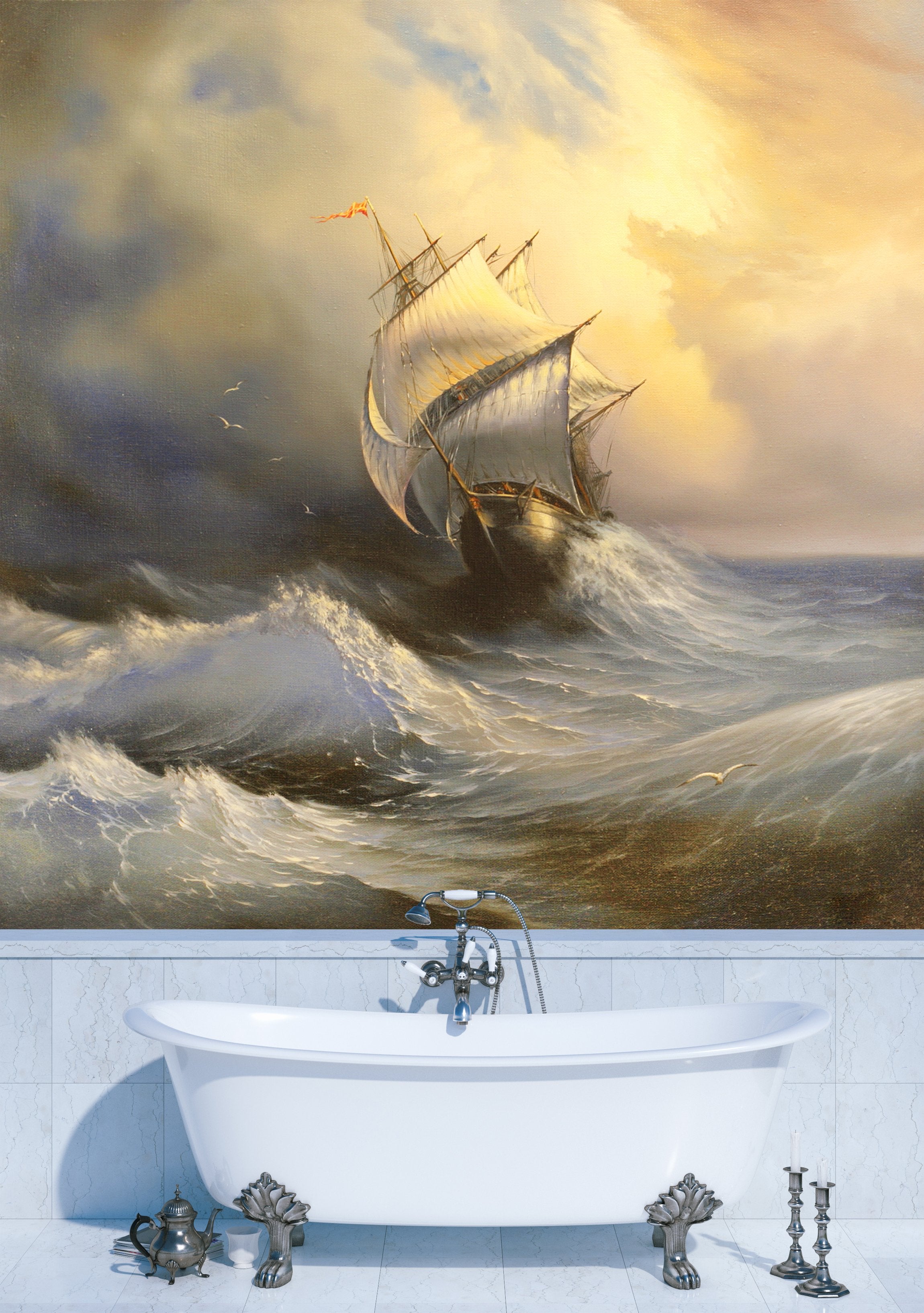 PVC Fototapete Stormy Sea - ECO Wandbild Selbstklebende Tapete - 3D Vinyl Wandsticker XXL  SW188