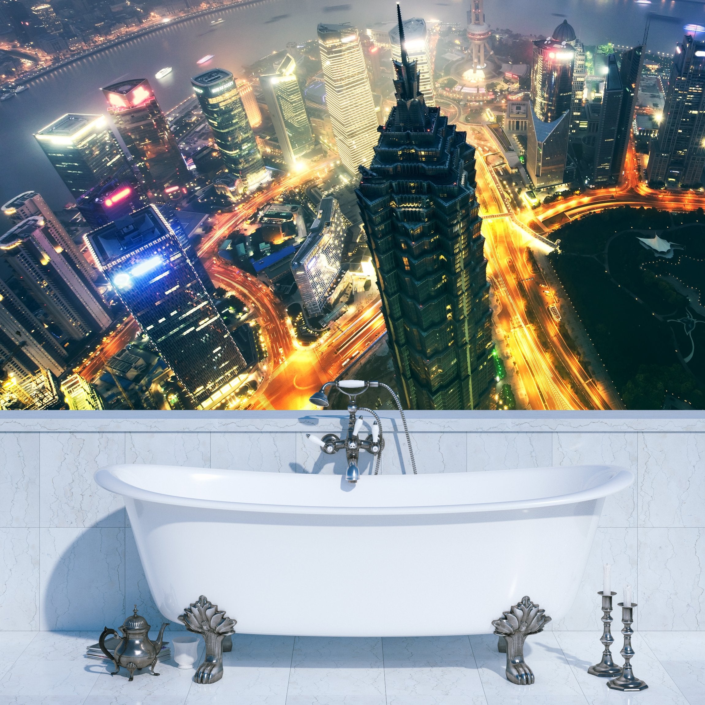 PVC Fototapete Shanghai City – ECO Wandbild Selbstklebende Tapete – 3D Vinyl Wandsticker XXL  SW112 - life-decor.de