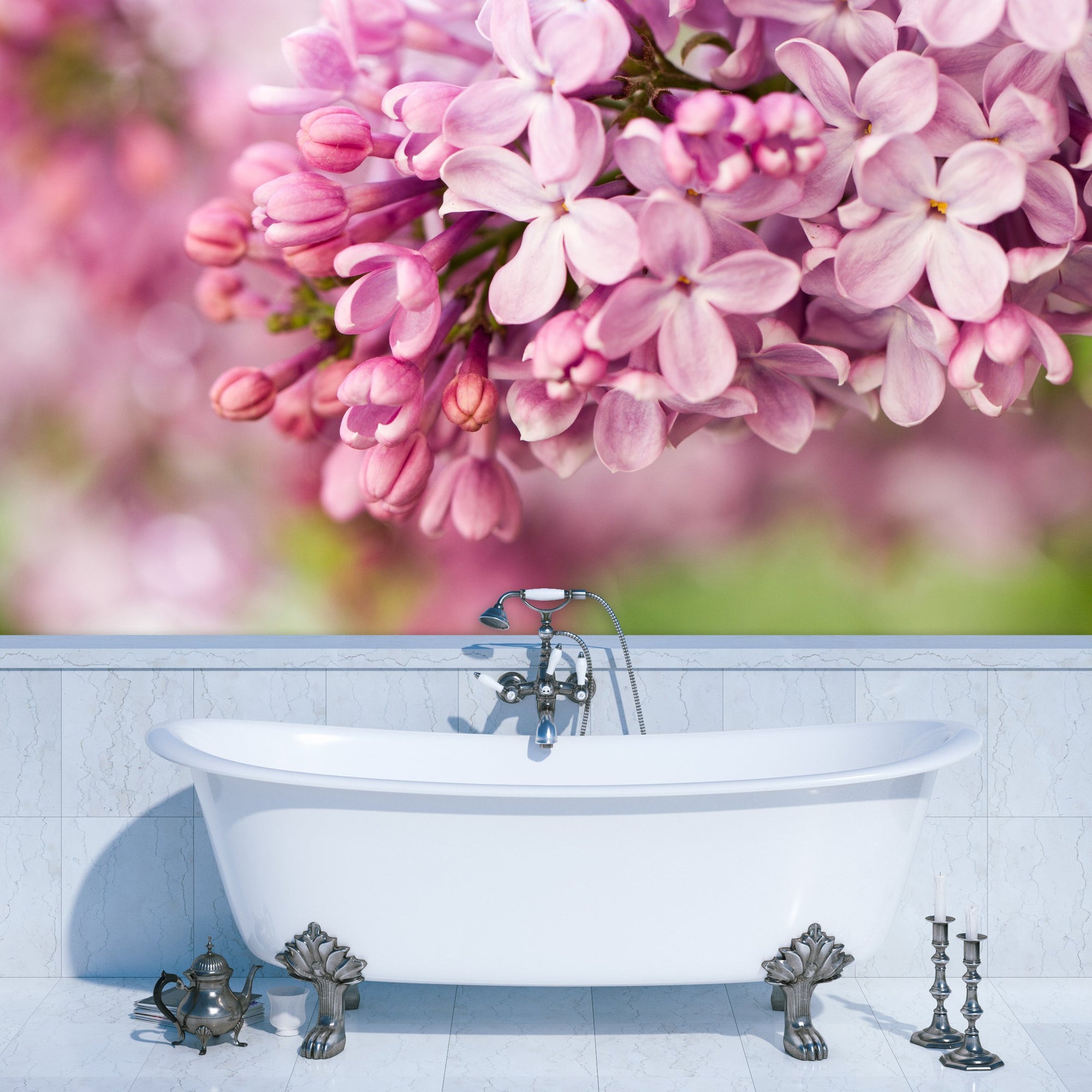 PVC Fototapete Lilac Flowers – ECO Wandbild Selbstklebende Tapete – 3D Vinyl Wandsticker XXL  SW271 - life-decor.de