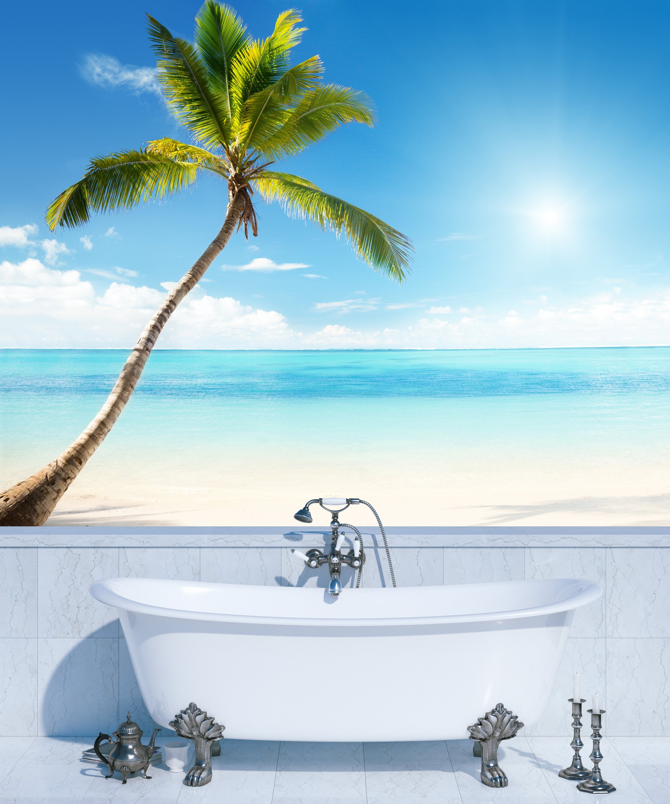 PVC Fototapete Caribbean Sea And Coconut - ECO Wandbild Selbstklebende Tapete - 3D Vinyl Wandsticker XXL  SW122