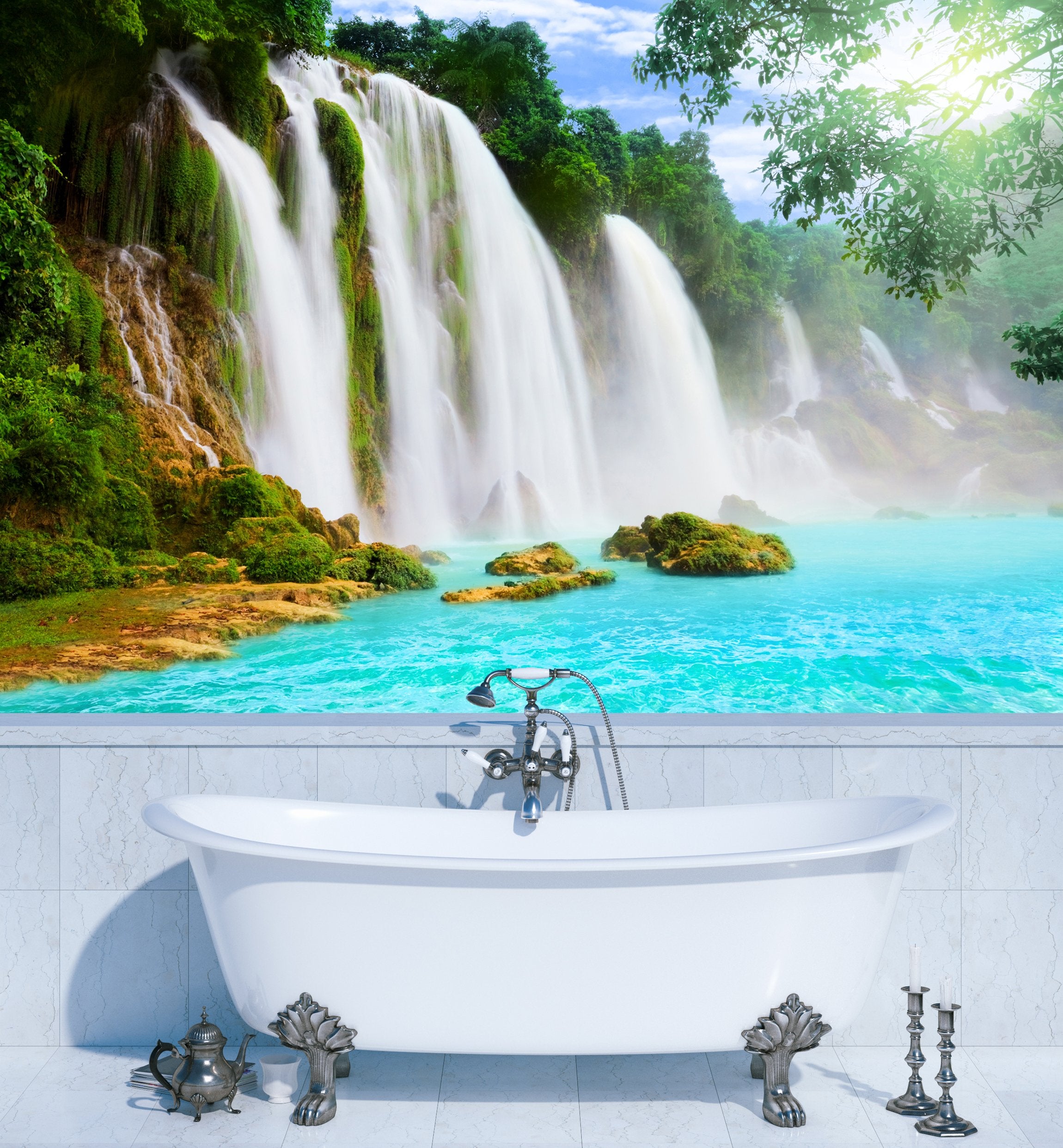 PVC Fototapete Detian Waterfall - ECO Wandbild Selbstklebende Tapete - 3D Vinyl Wandsticker XXL  SW128