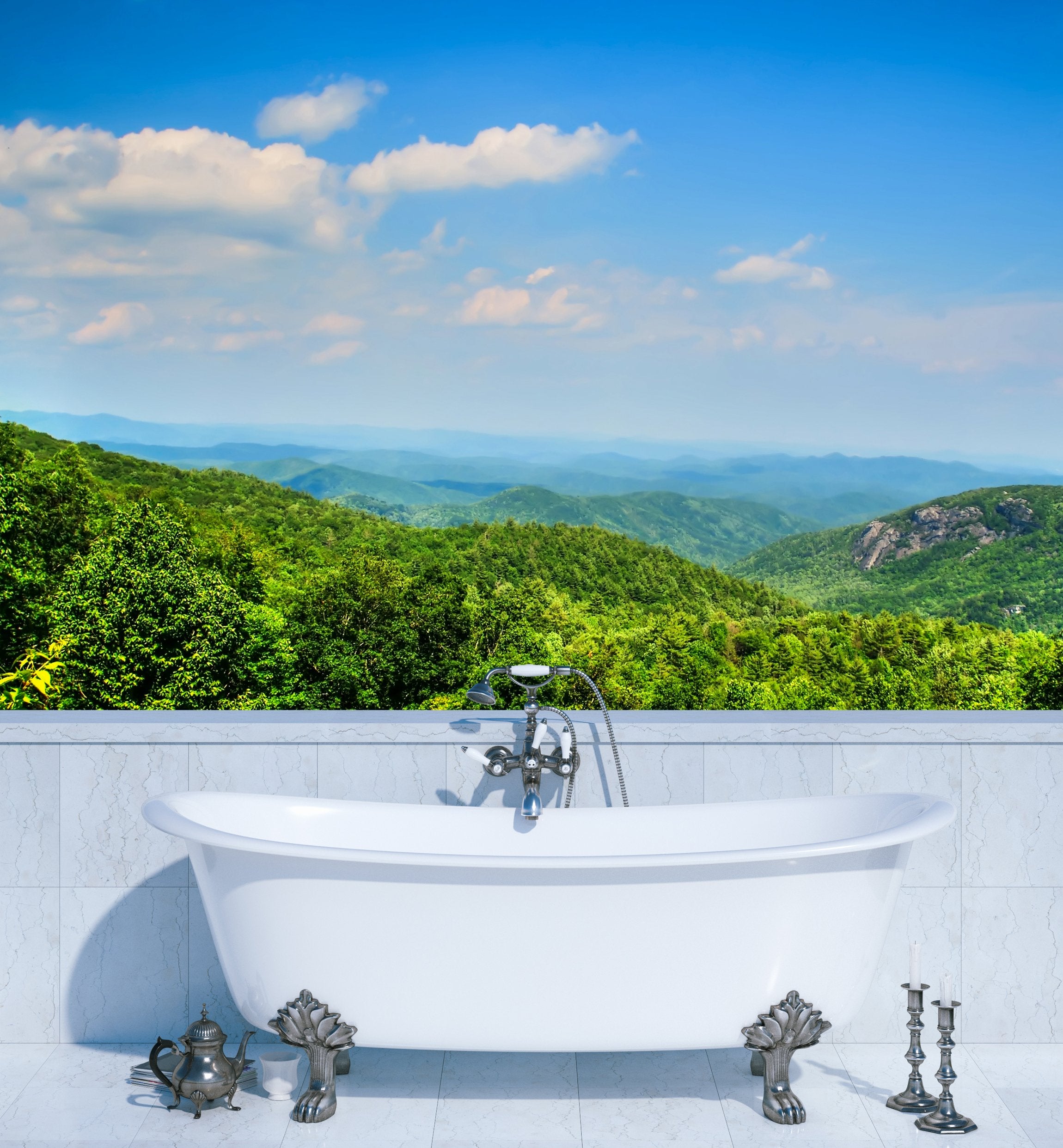 PVC Fototapete Smokey Mountains – ECO Wandbild Selbstklebende Tapete – 3D Vinyl Wandsticker XXL  SW285 - life-decor.de