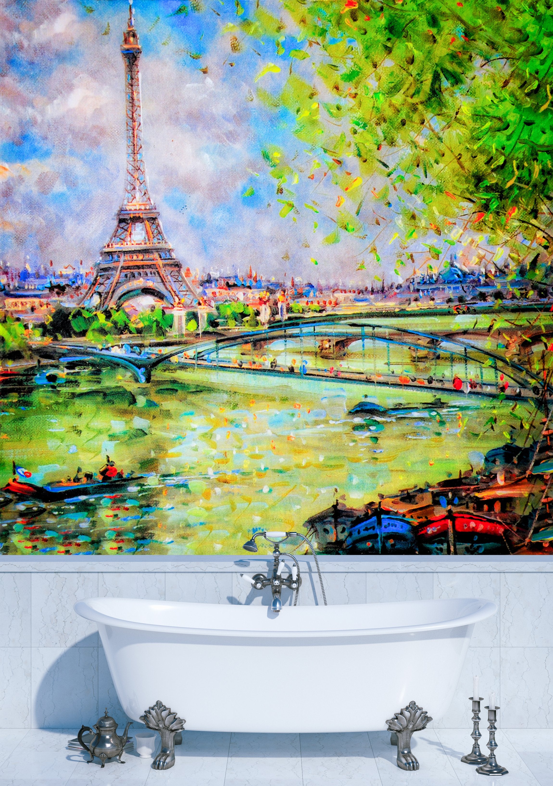 PVC Fototapete Colorful Painting Of Eiffel – ECO Wandbild Selbstklebende Tapete – 3D Vinyl Wandsticker XXL  SW197 - life-decor.de